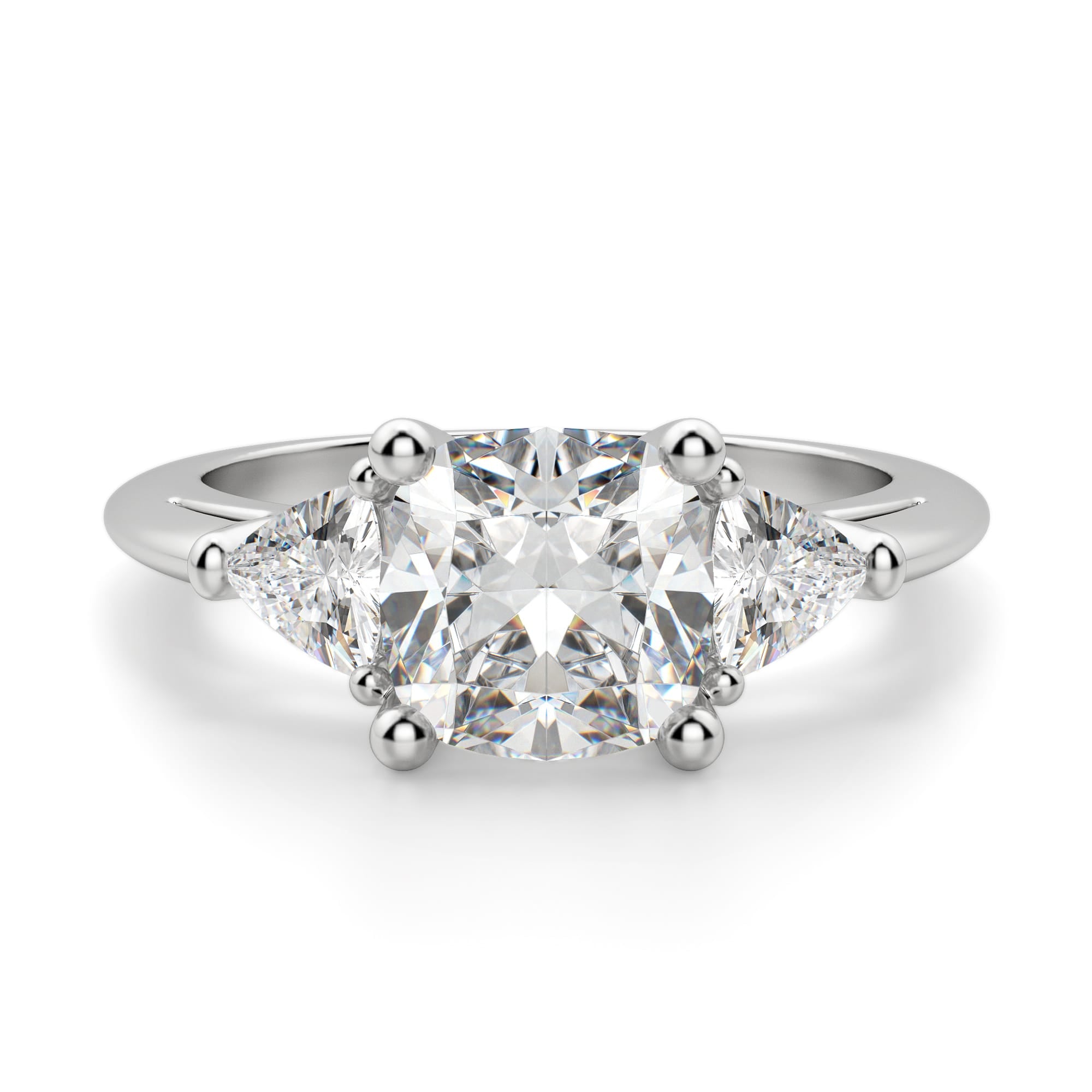 Cushion Cut Three Stone Moissanite Engagement Ring