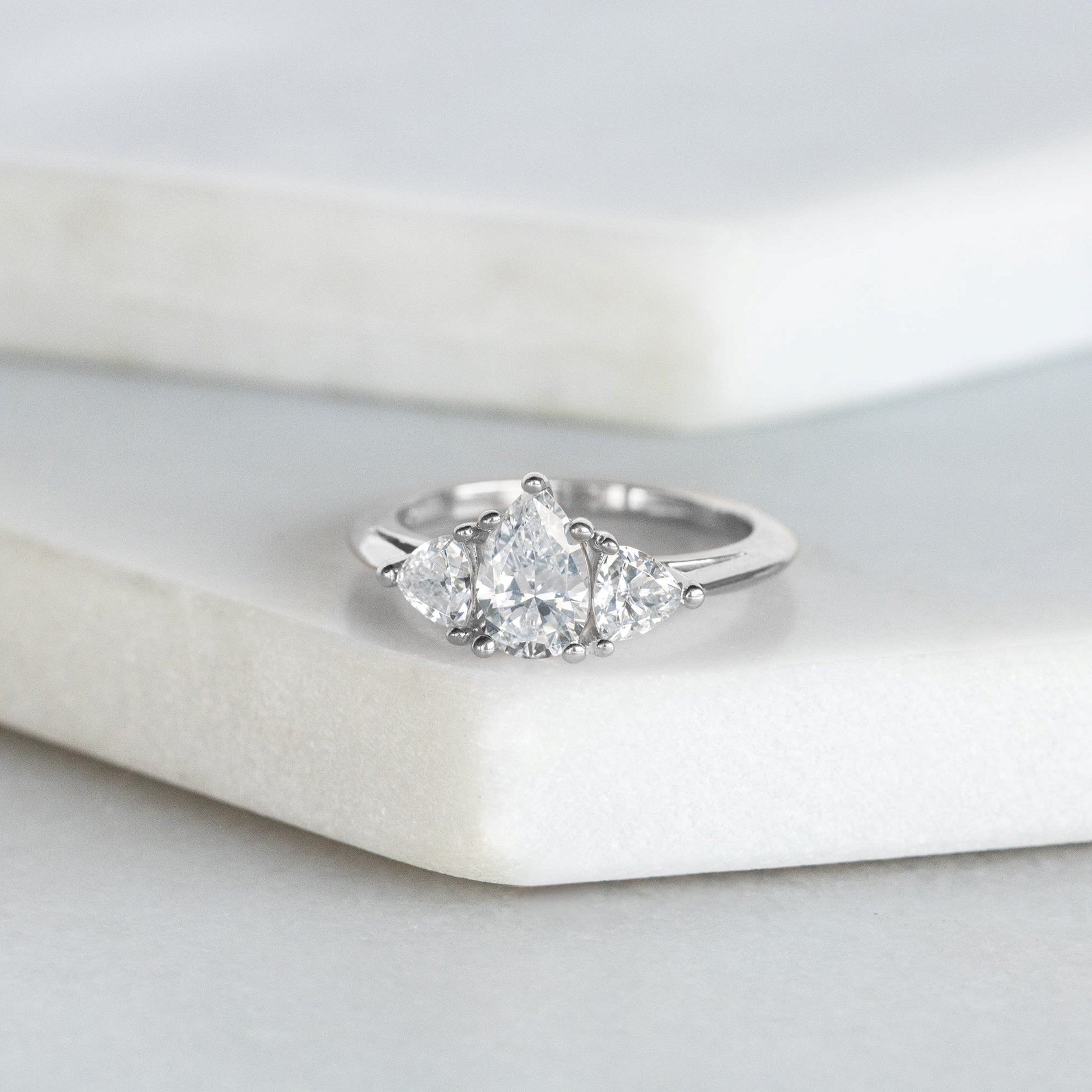 Pear Cut Three Stone Moissanite Engagement Ring