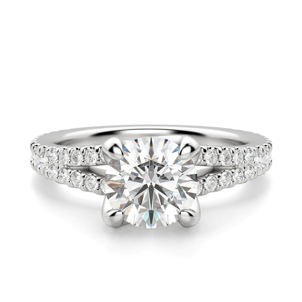 Round Cut Pave Set Moissanite Engagement Ring