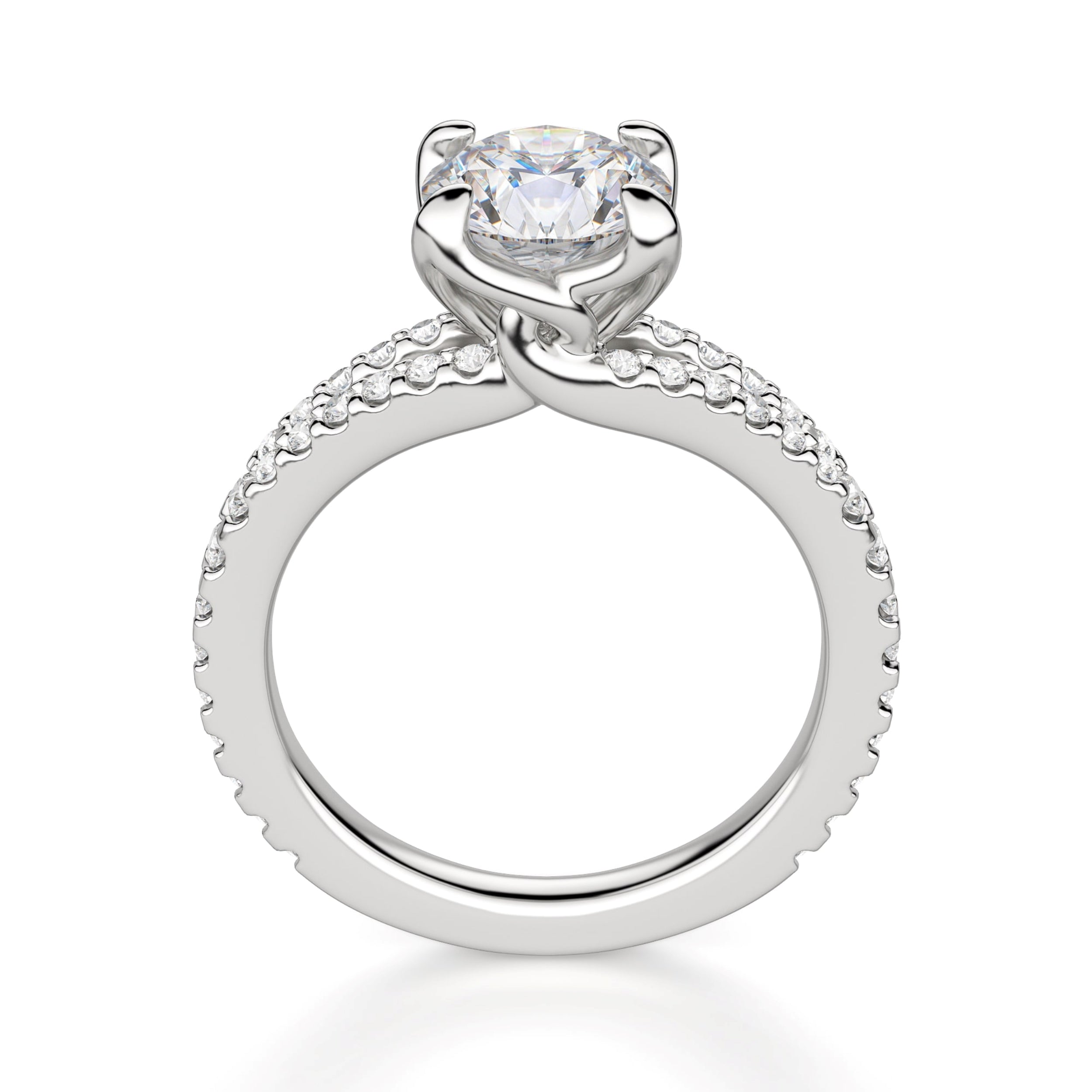 Round Cut Pave Set Moissanite Engagement Ring