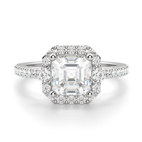 Asscher Cut Moissanite Halo Engagement Ring