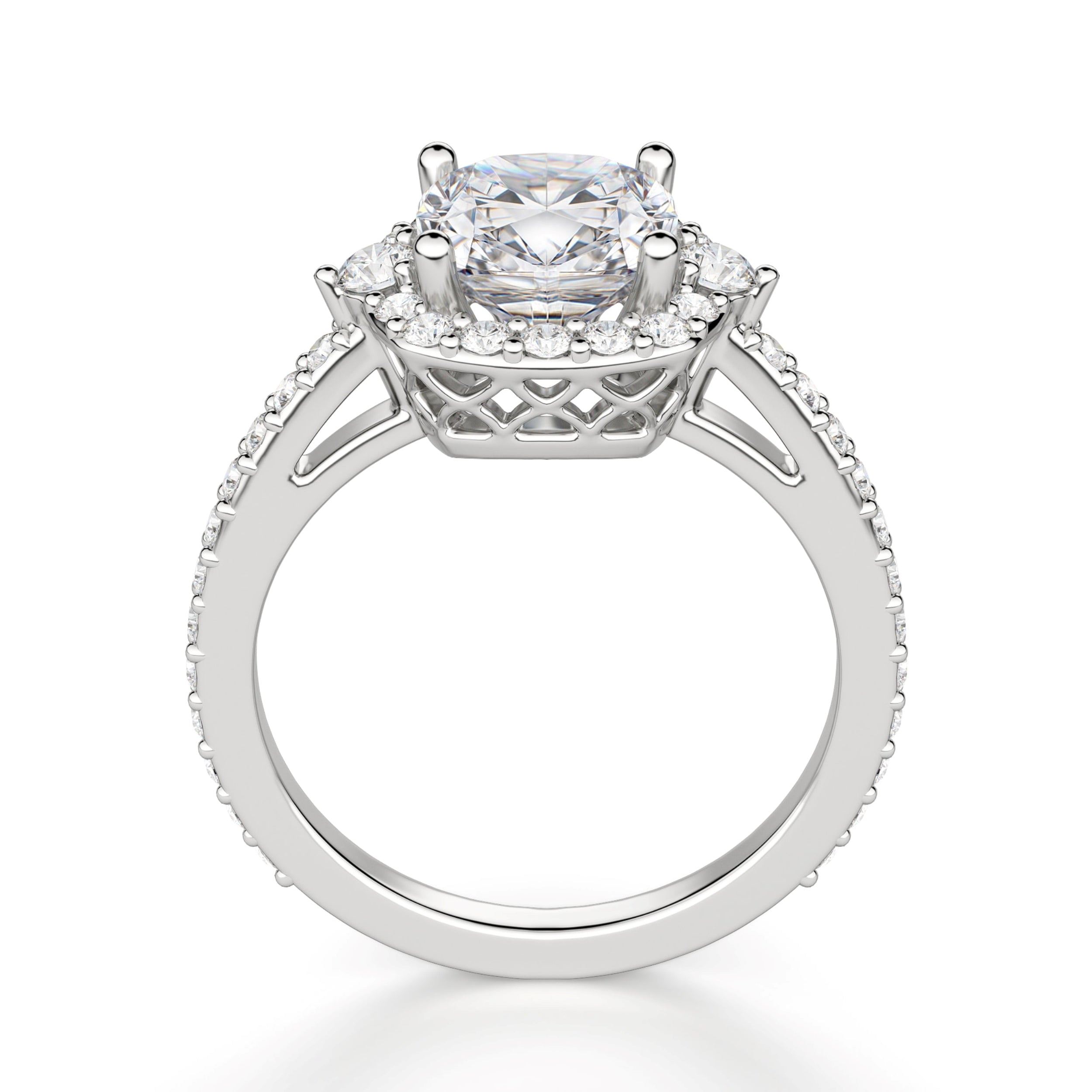 Cushion Cut Halo Moissanite Engagement Ring