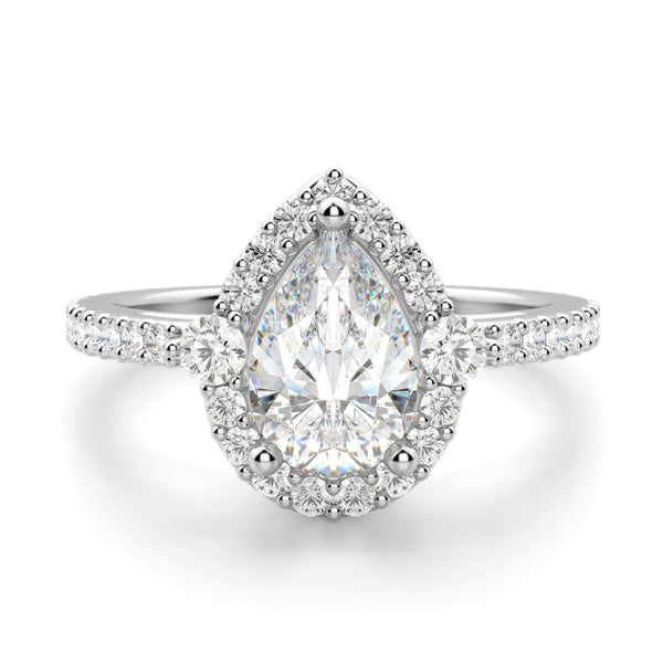 Pear Cut Halo Moissanite Engagement Ring