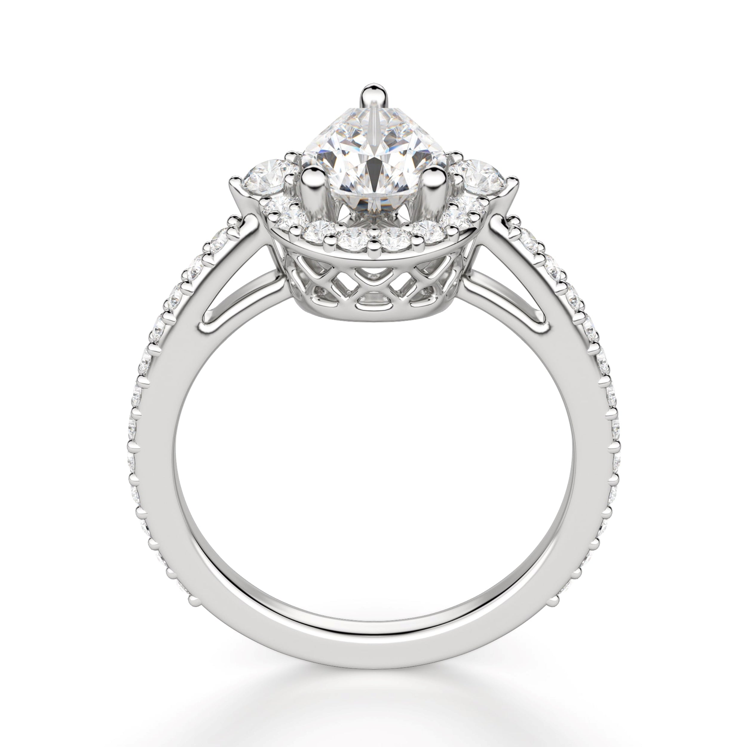 Pear Cut Halo Moissanite Engagement Ring