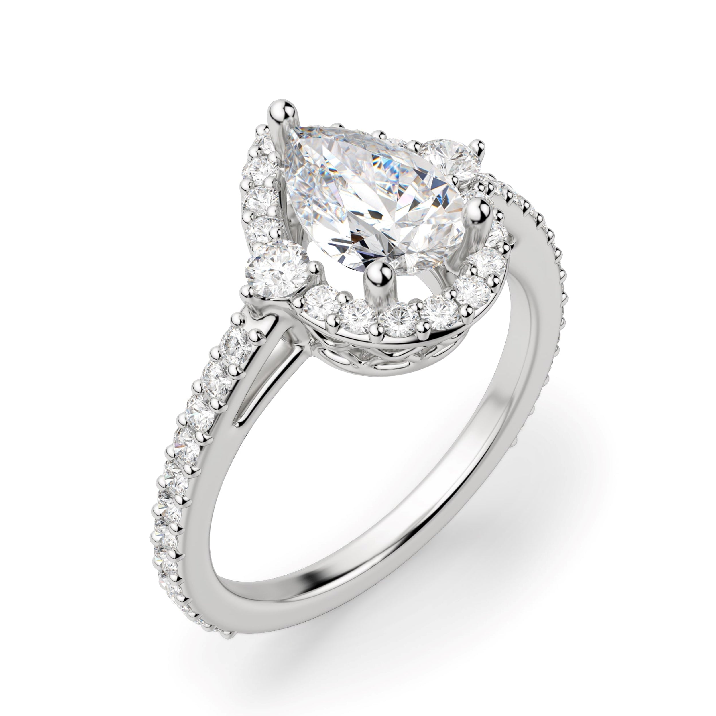 Pear Cut Halo Moissanite Engagement Ring