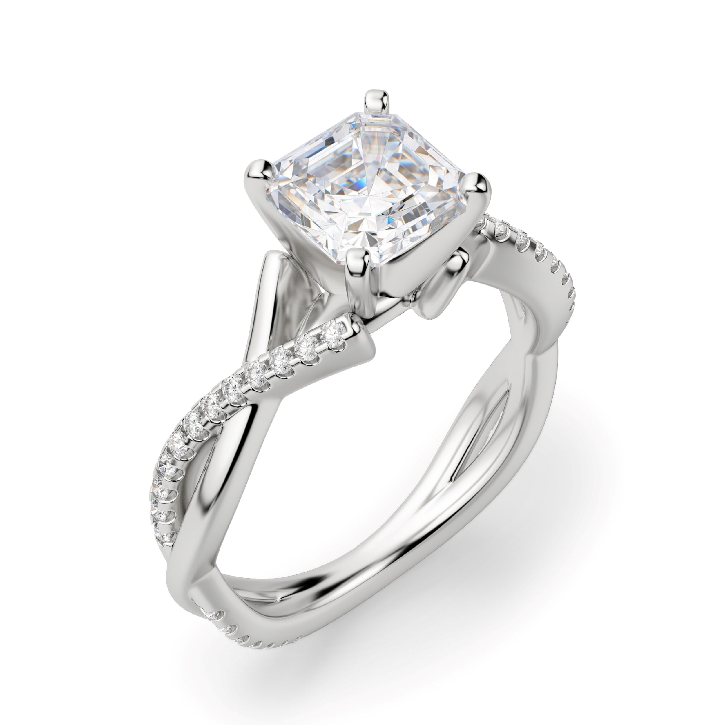 Asscher Cut Moissanite Diamond Engagement Ring