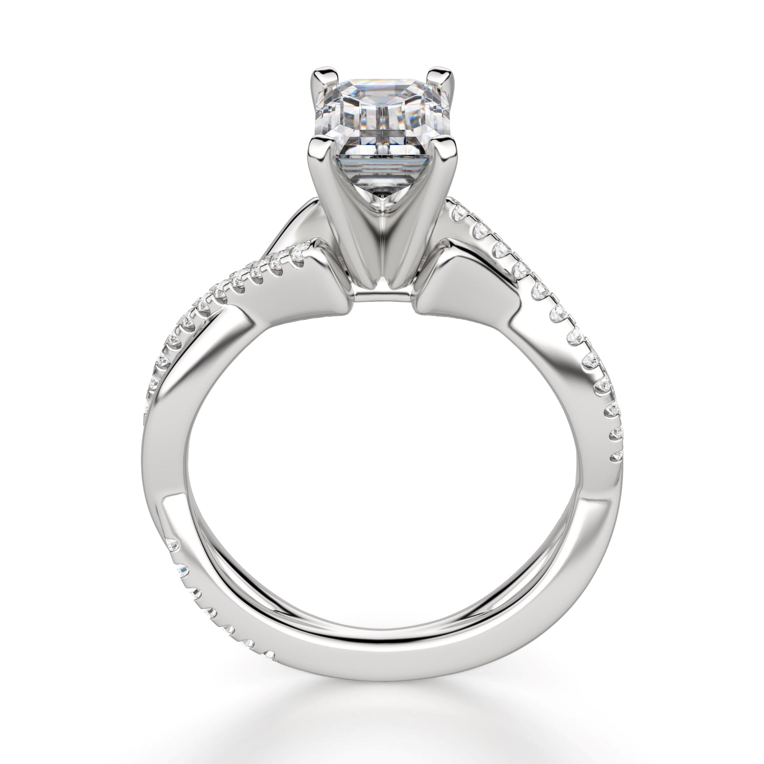 Emerald Cut Twisted Moissanite Engagement Ring