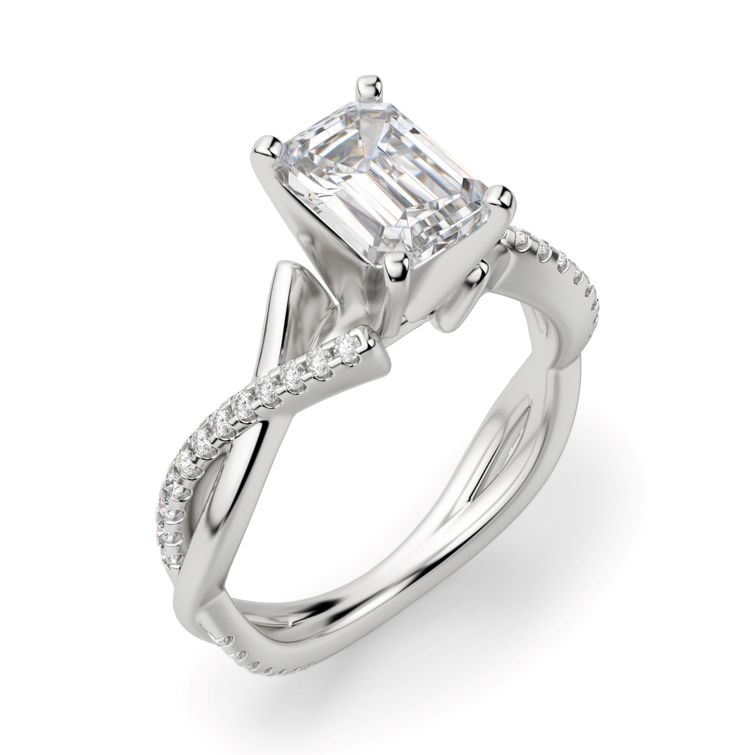 Emerald Cut Twisted Moissanite Engagement Ring
