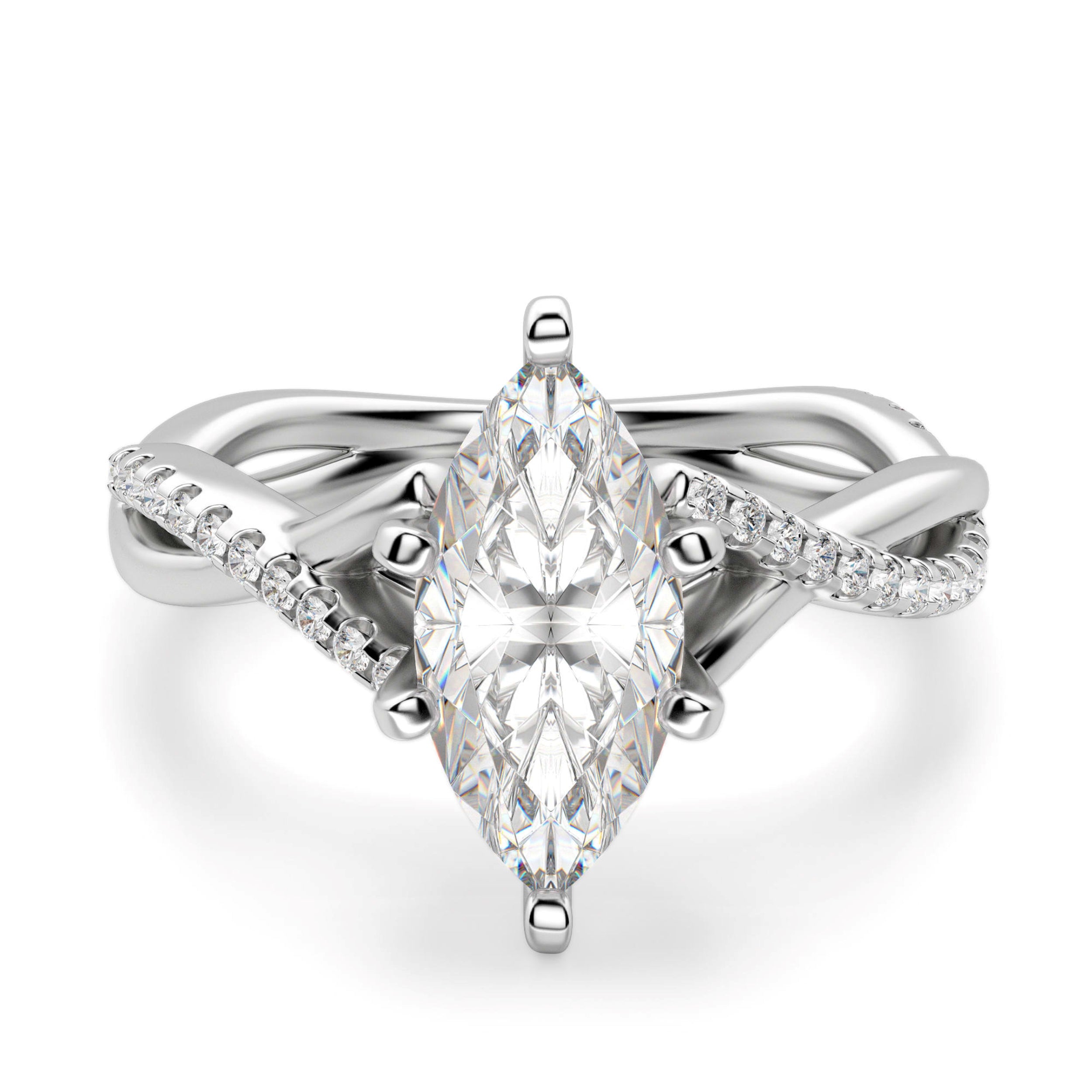 Marquise Cut Twisted Moissanite Engagement Ring