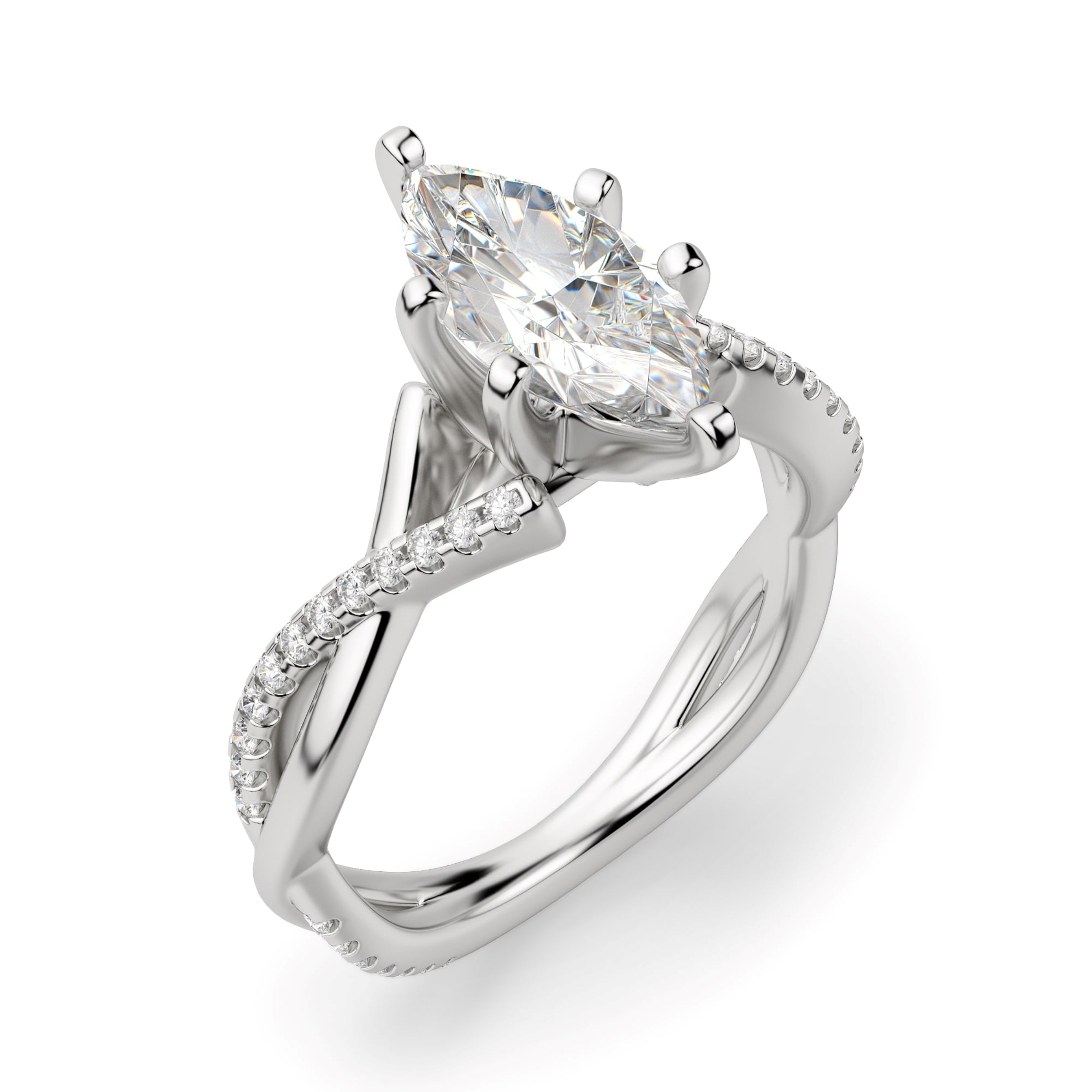 Marquise Cut Twisted Moissanite Engagement Ring