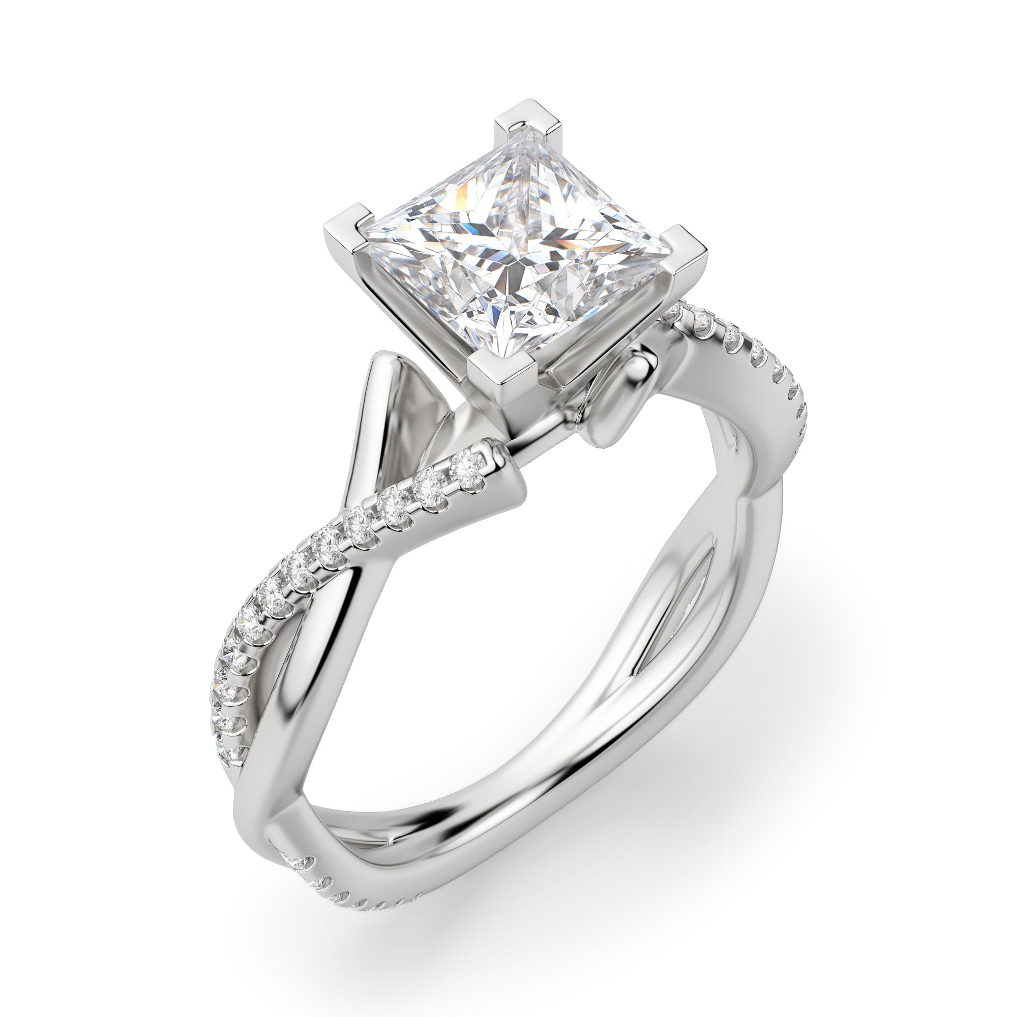 Princess Cut Twisted Moissanite Engagement Ring