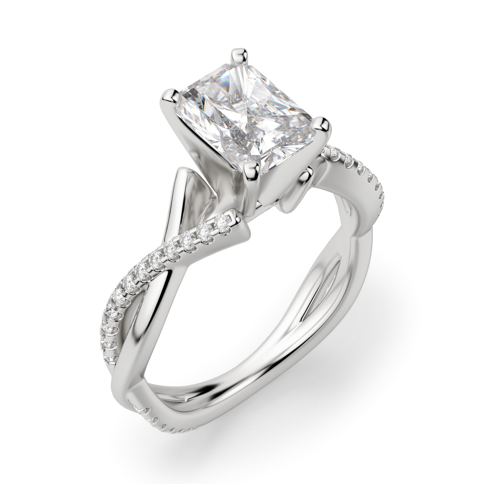 Radiant Cut Moissanite Twisted Ring