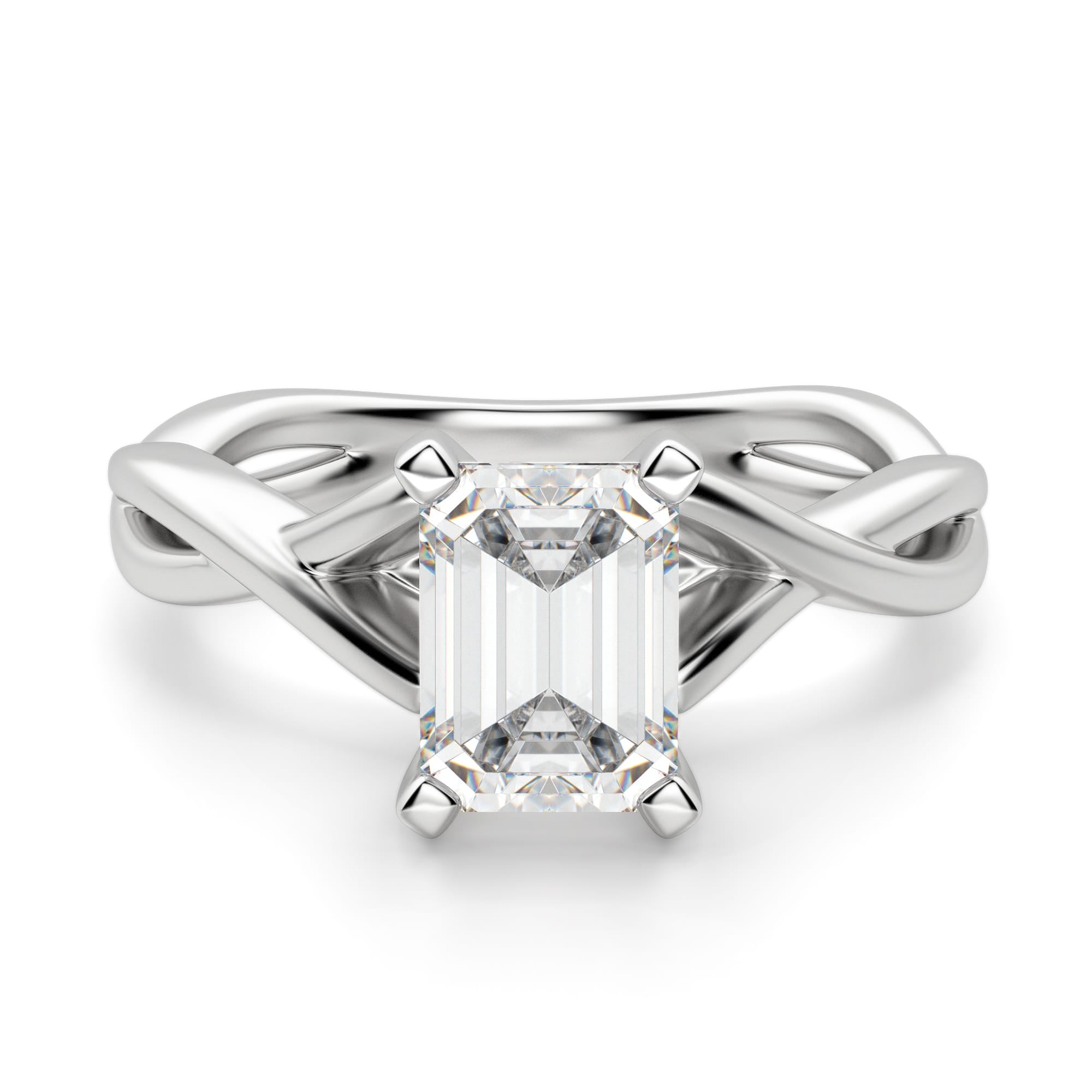 Emerald Cut Moissanite Twisted Engagement Ring