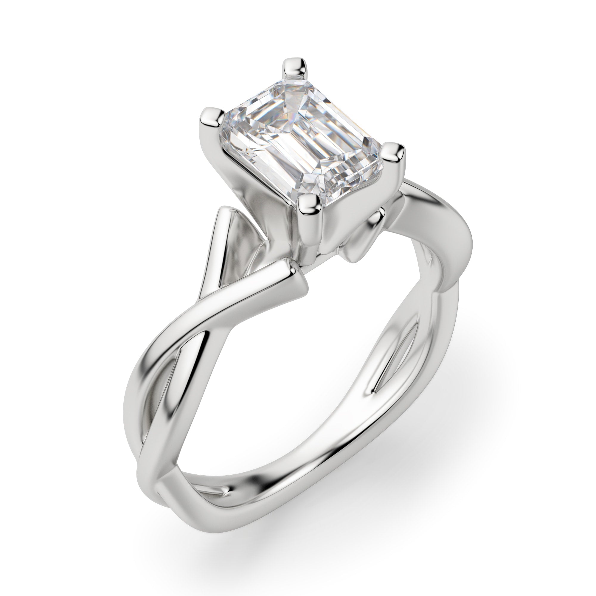 Emerald Cut Moissanite Twisted Engagement Ring