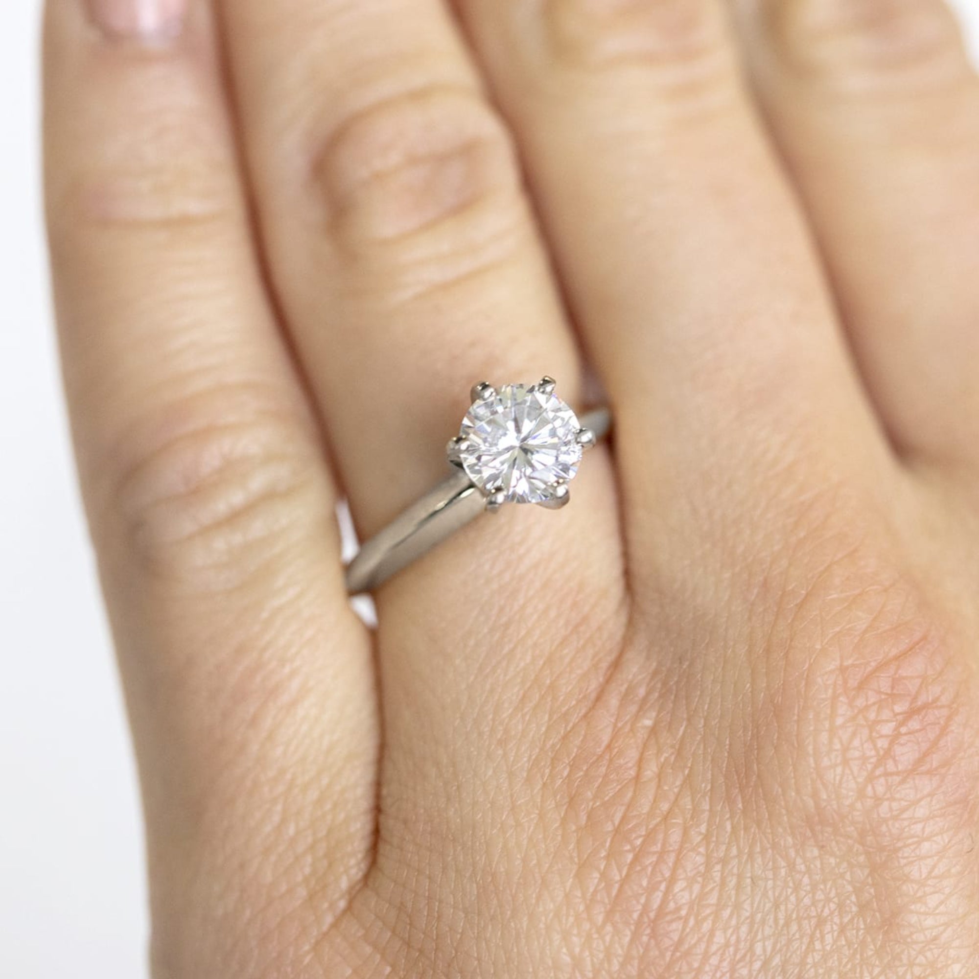 Knife Edge 6 Prong Round Cut Solitaire Engagement Ring