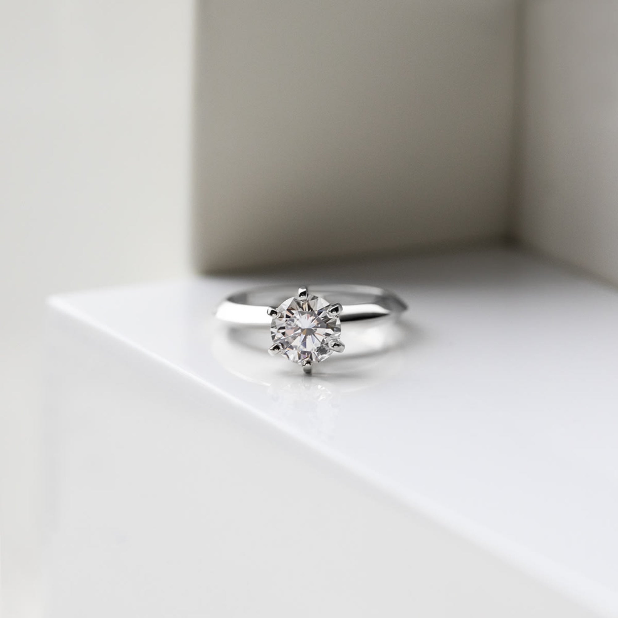 Knife Edge 6 Prong Round Cut Solitaire Engagement Ring