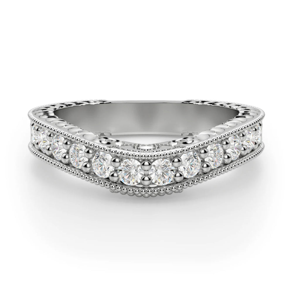Curved Round Cut Moissanite Vintage Wedding Ring for Women