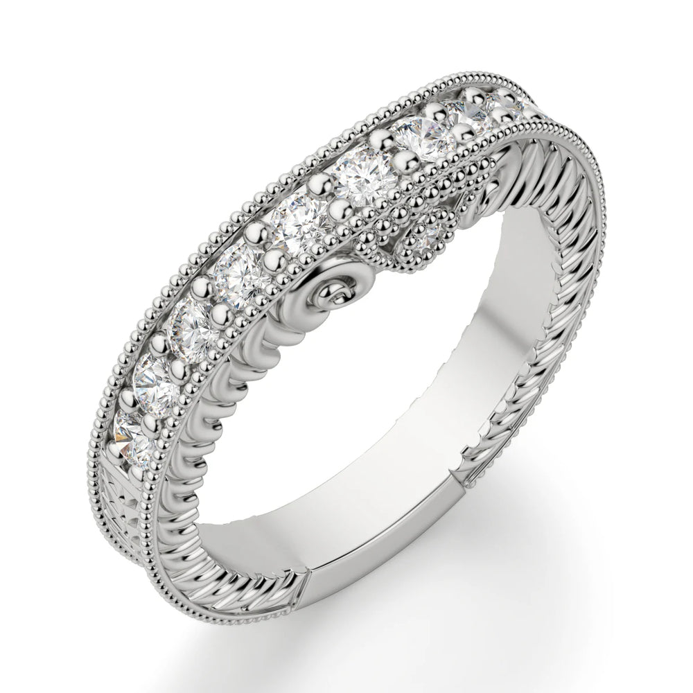 Curved Round Cut Moissanite Vintage Wedding Ring for Women