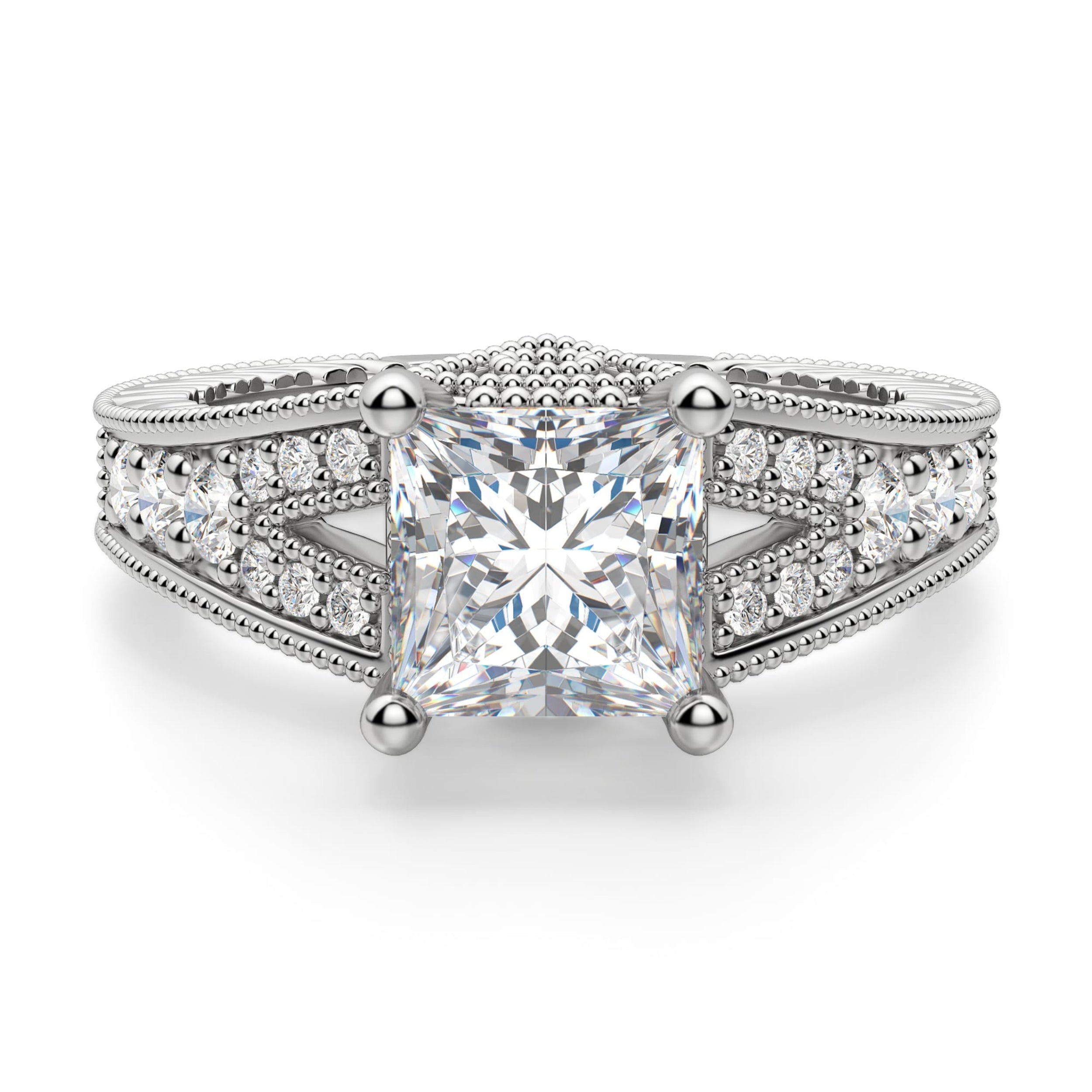 Moissanite Princess Cut Hidden Accent Stone Engagement Ring