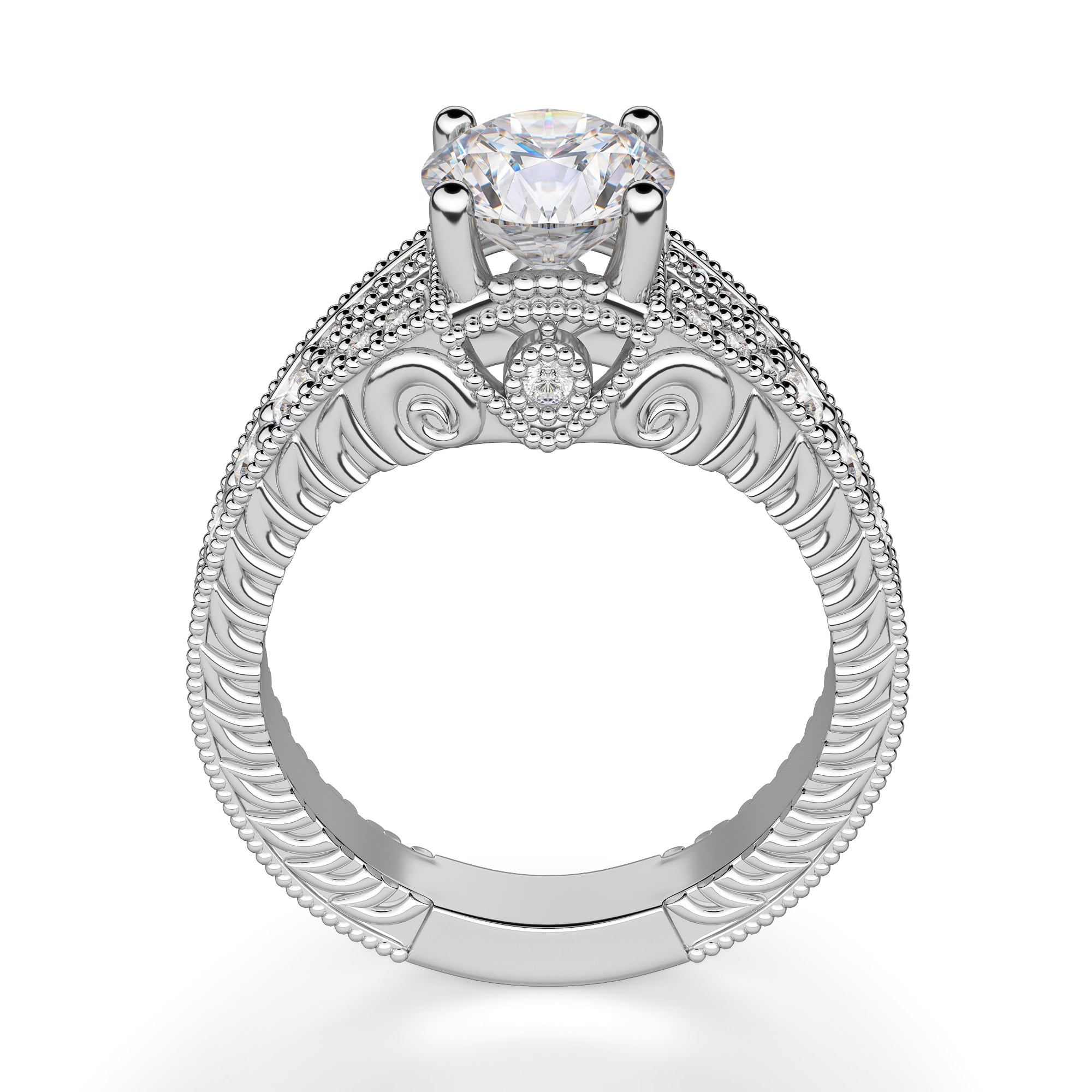 Round Cut Split Shank Vintage Moissanite Ring