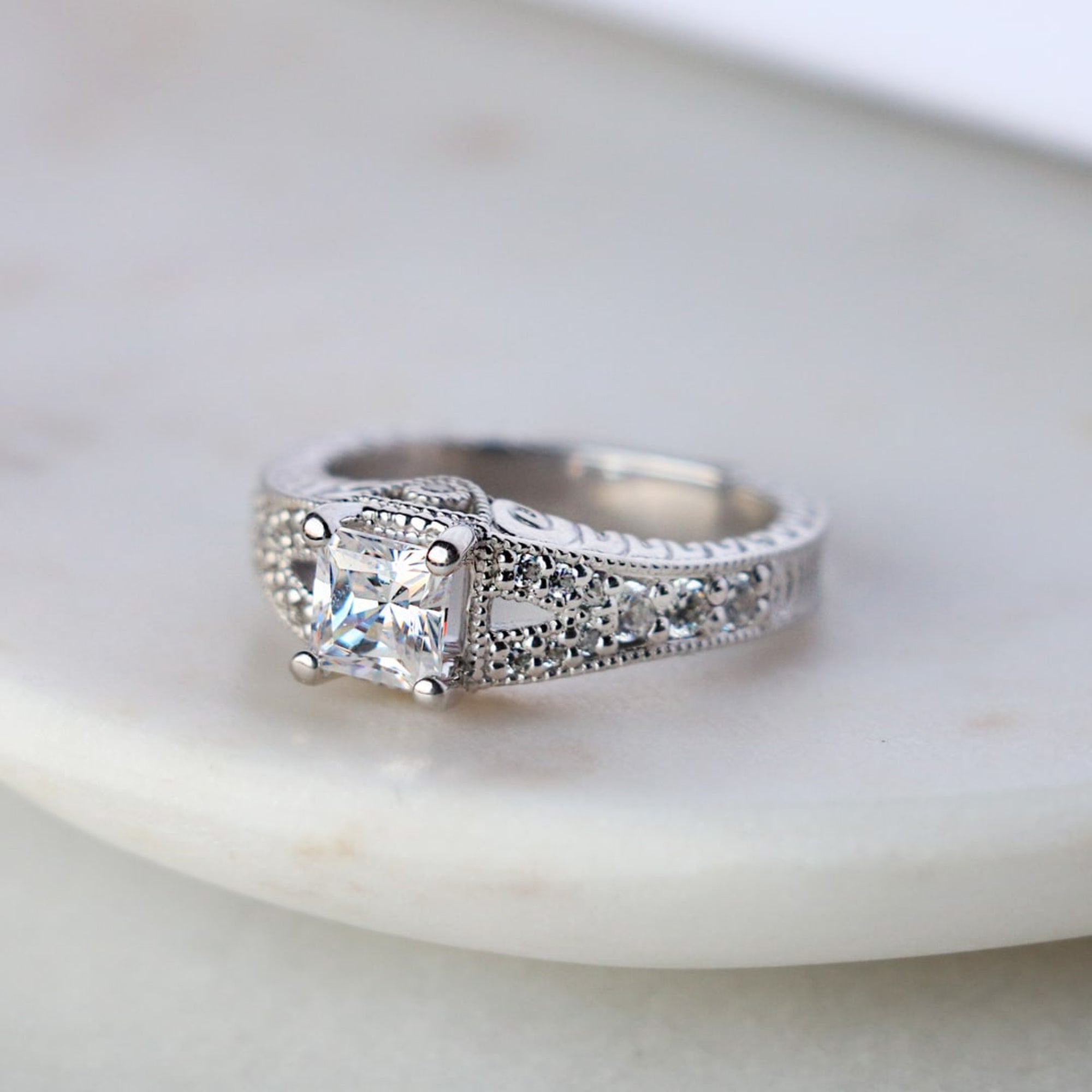 Princess Cut Moissanite Vintage Engagement Ring