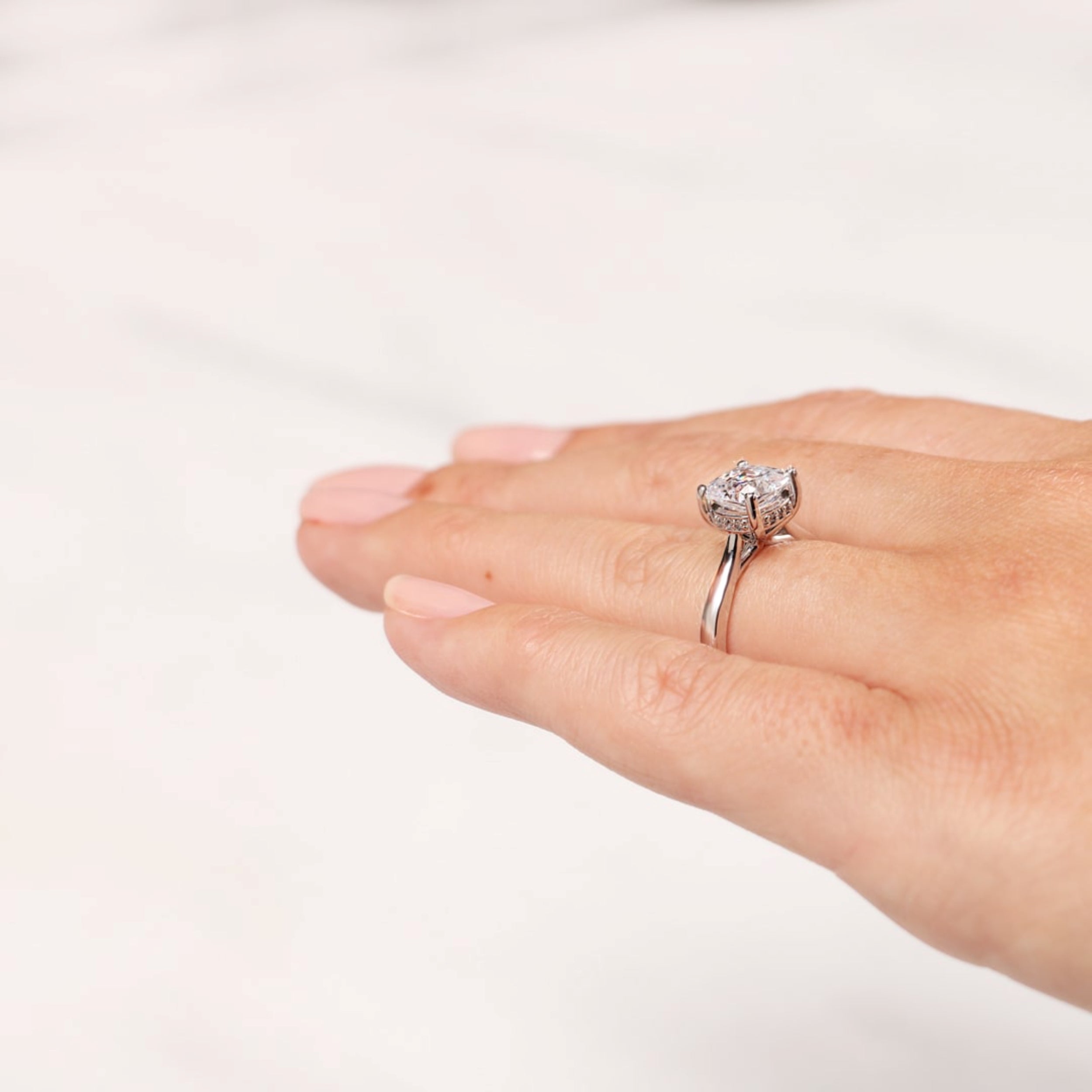 Hidden Halo Cushion Cut Moissanite Engagement Ring