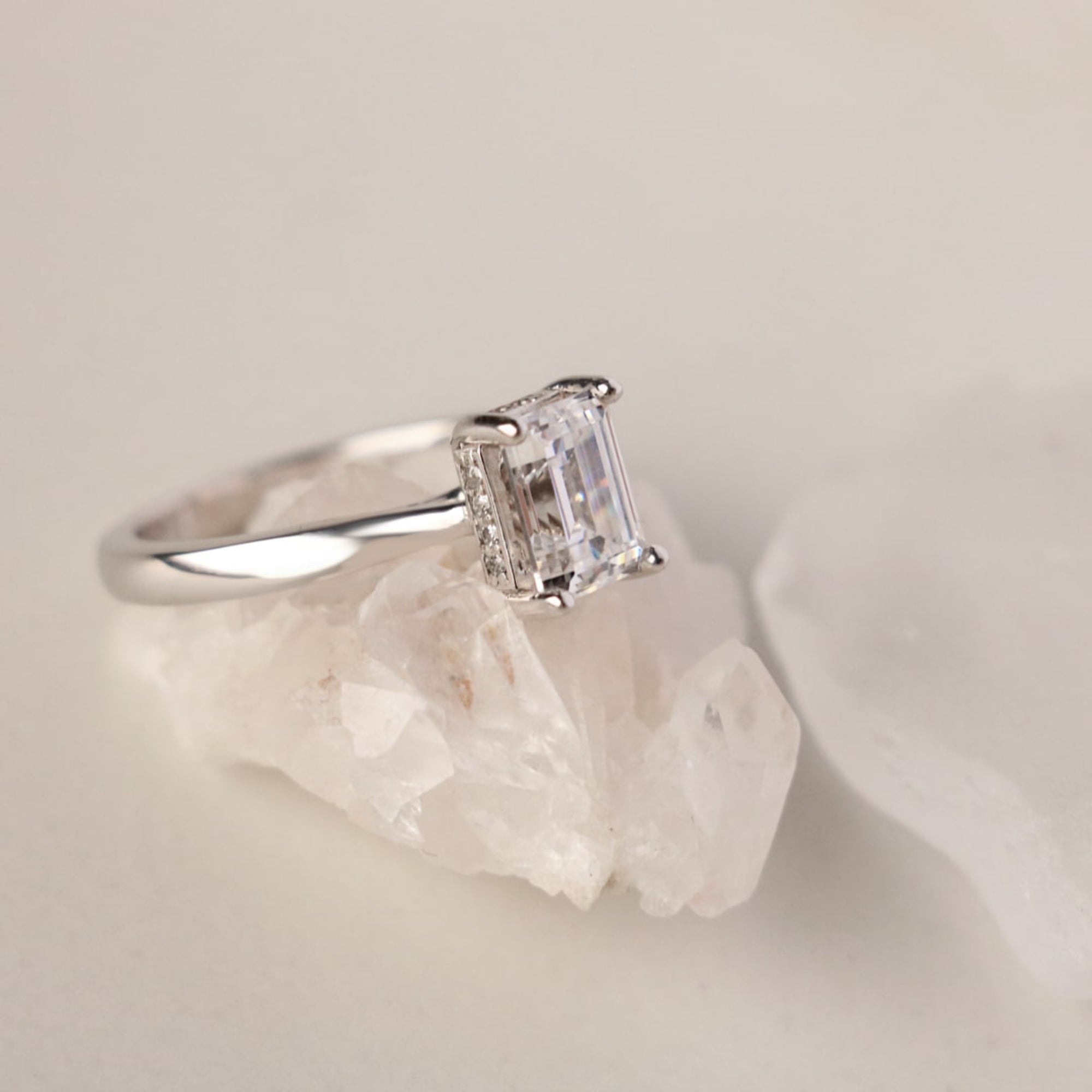 Emerald Cut Hidden Halo Moissanite Engagement Ring