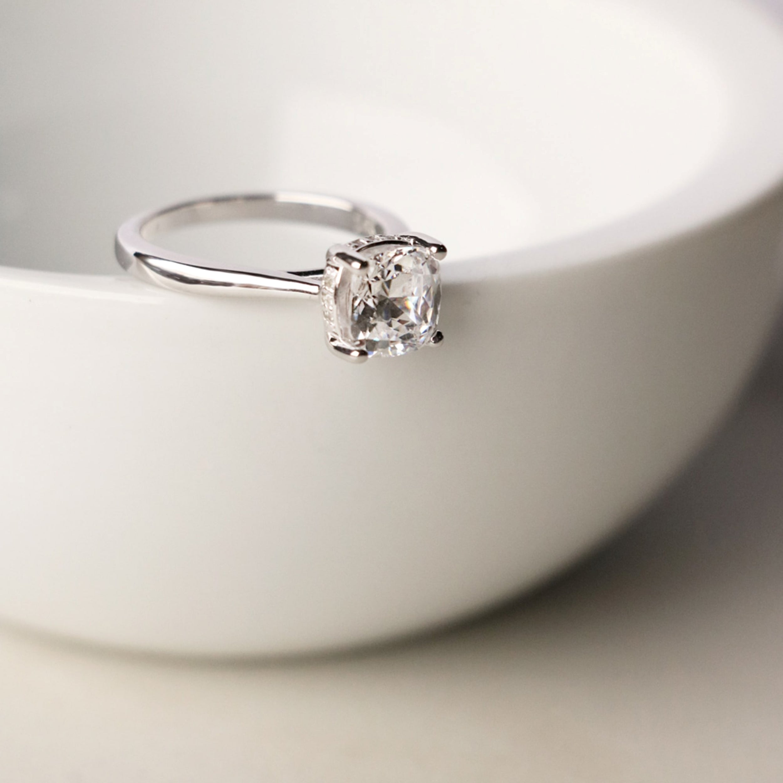 Hidden Halo Cushion Cut Moissanite Engagement Ring