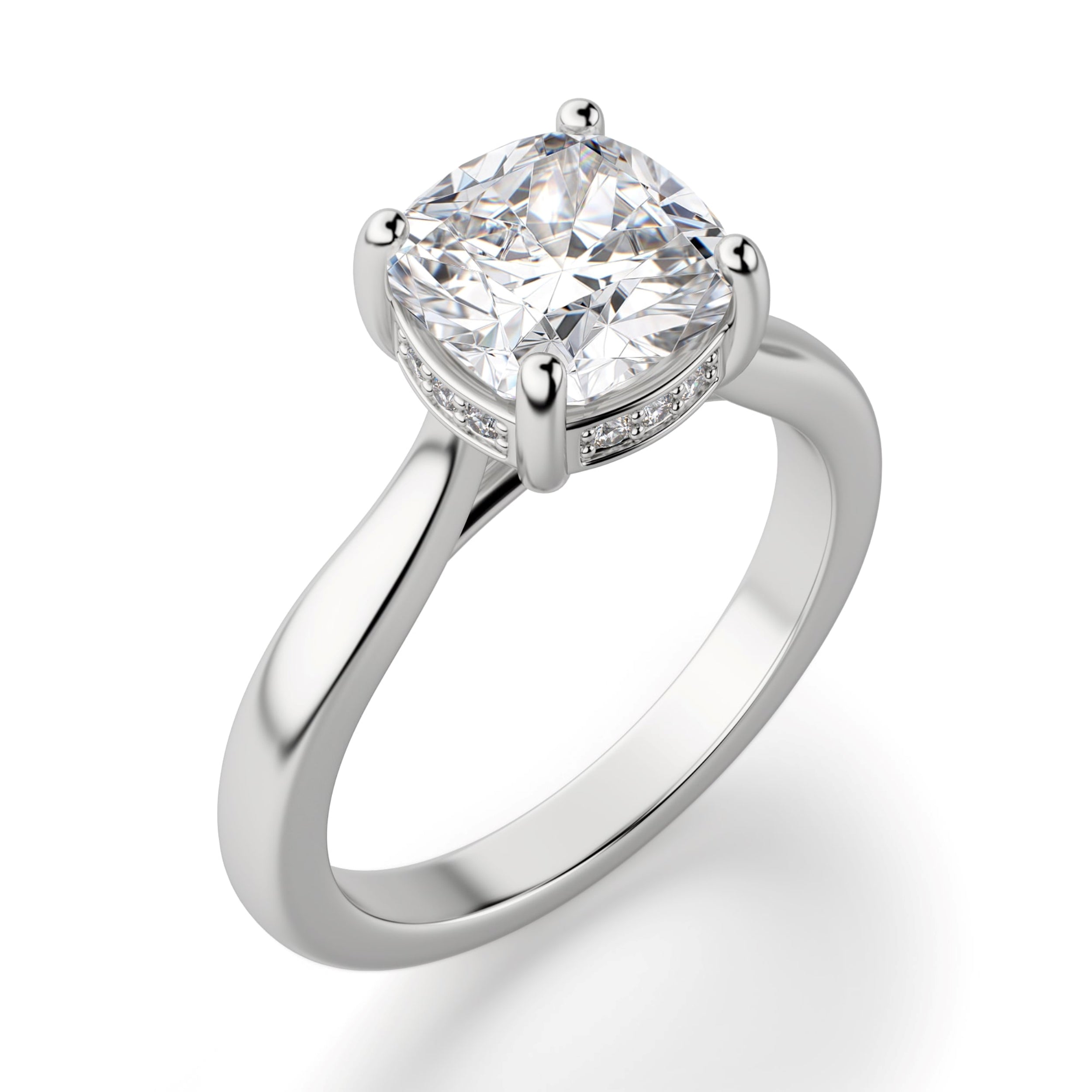 Hidden Halo Cushion Cut Moissanite Engagement Ring