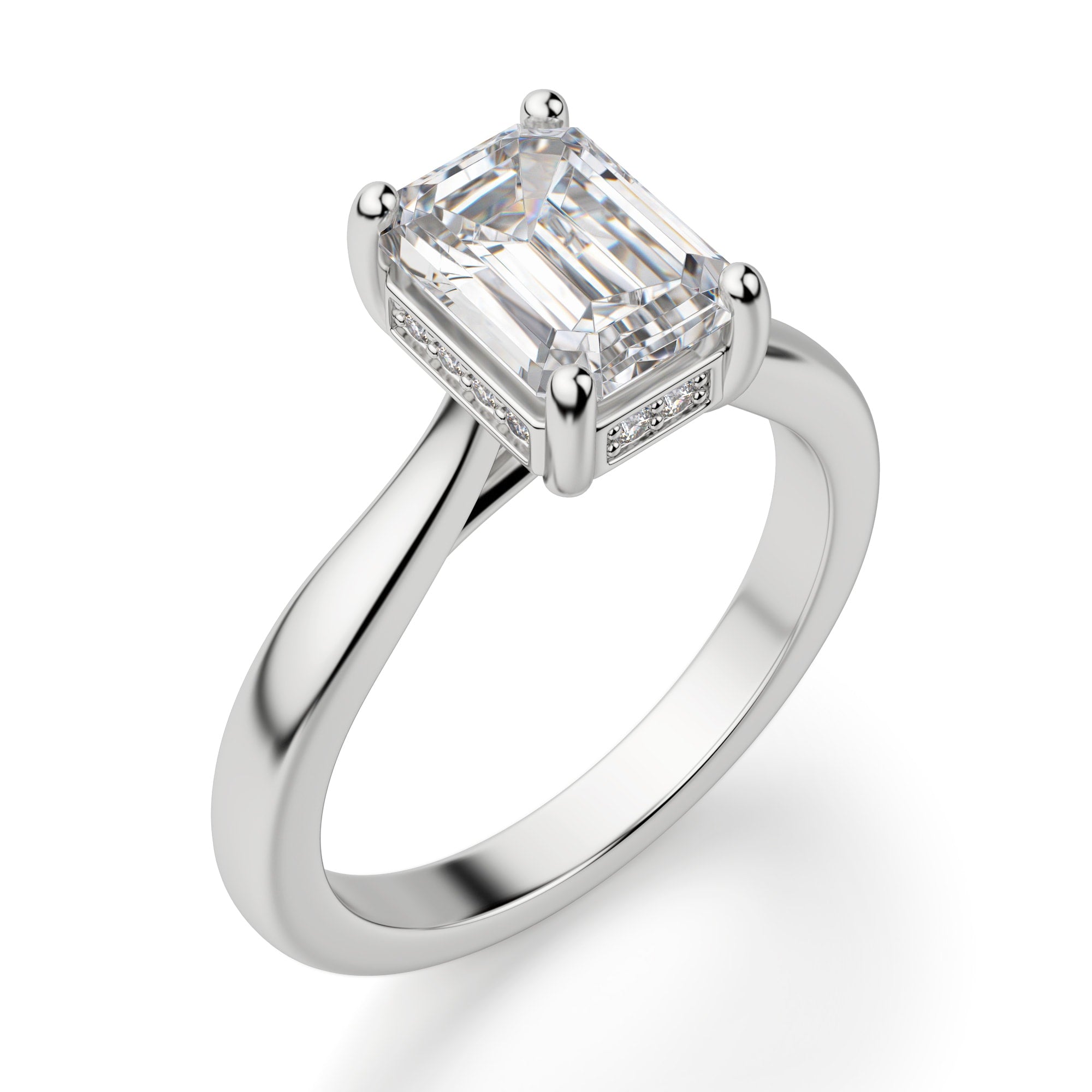 Emerald Cut Hidden Halo Moissanite Engagement Ring