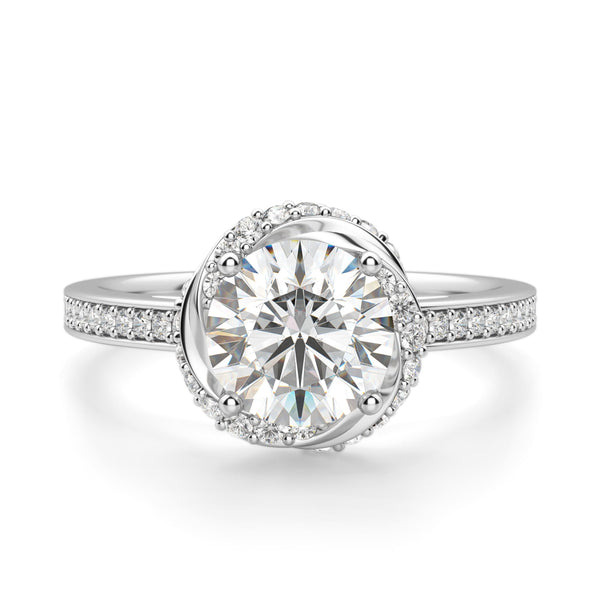 Round Cut Floral Shape Moissanite Engagement Ring