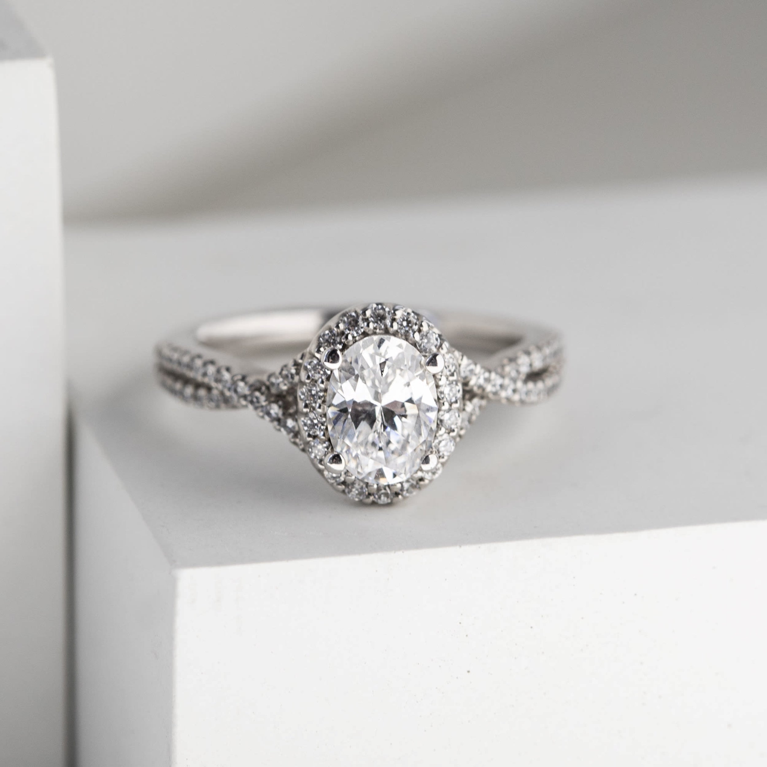 Oval Cut Halo Moissanite Engagement Ring