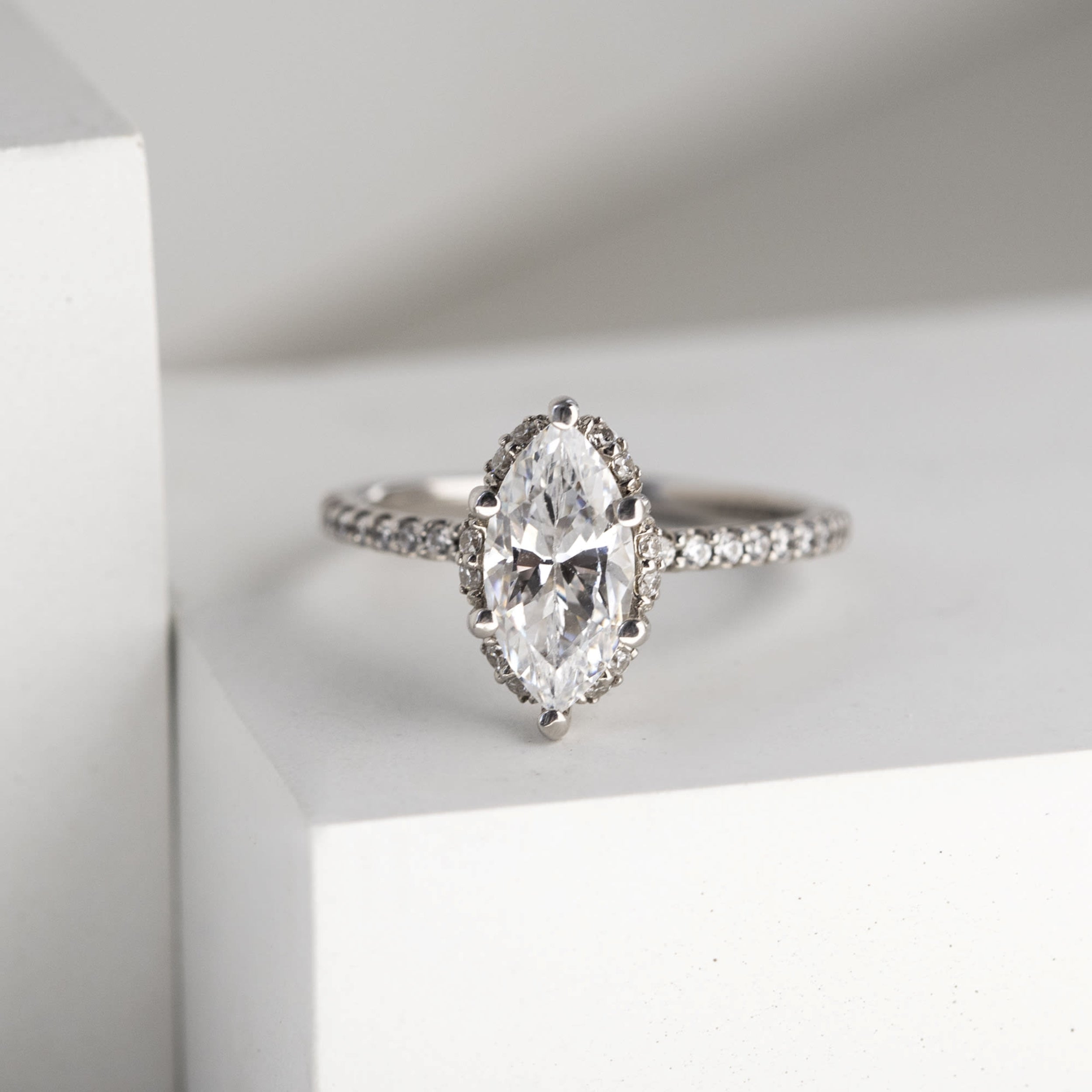 Marquise Cut Halo Engagement Ring