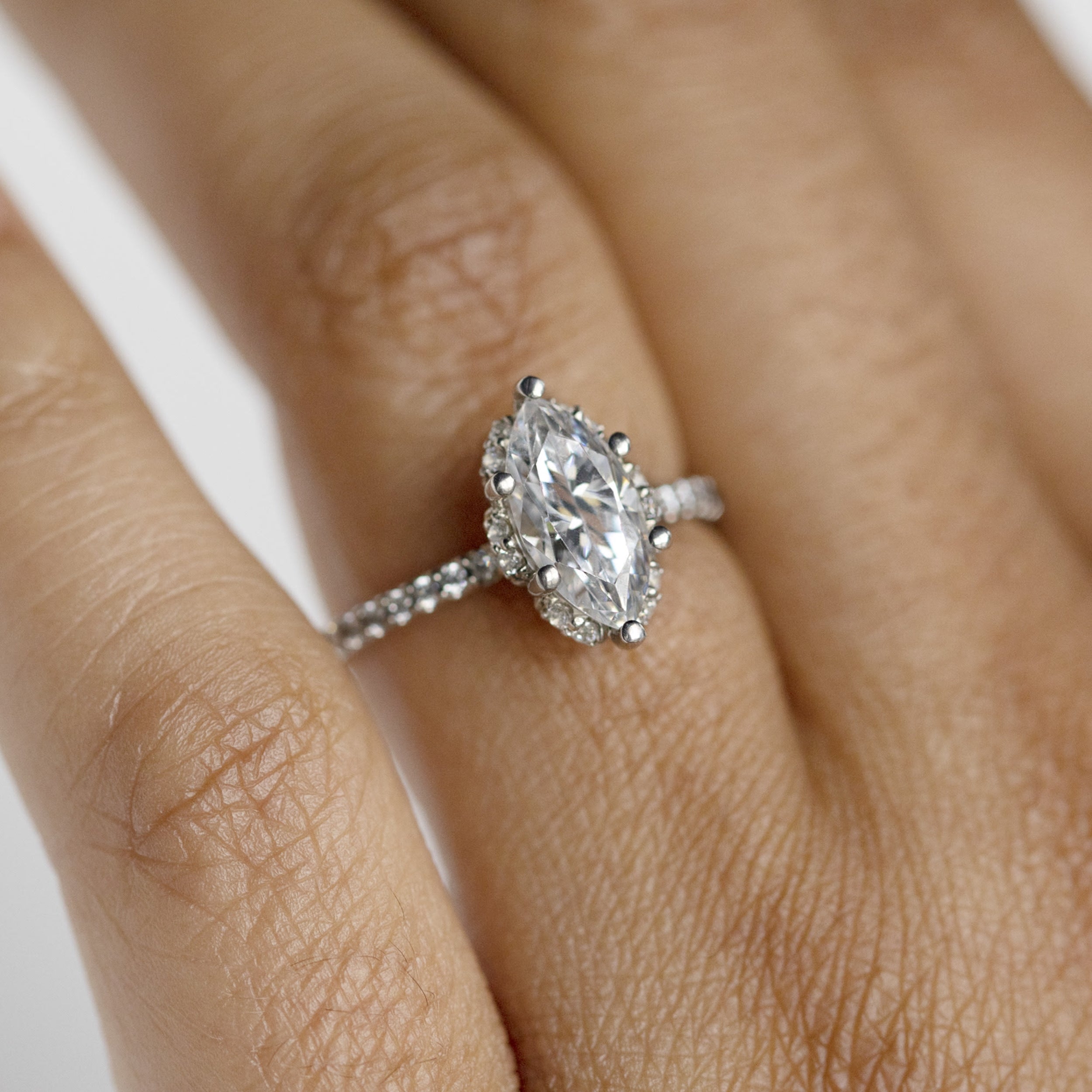Marquise Cut Halo Engagement Ring