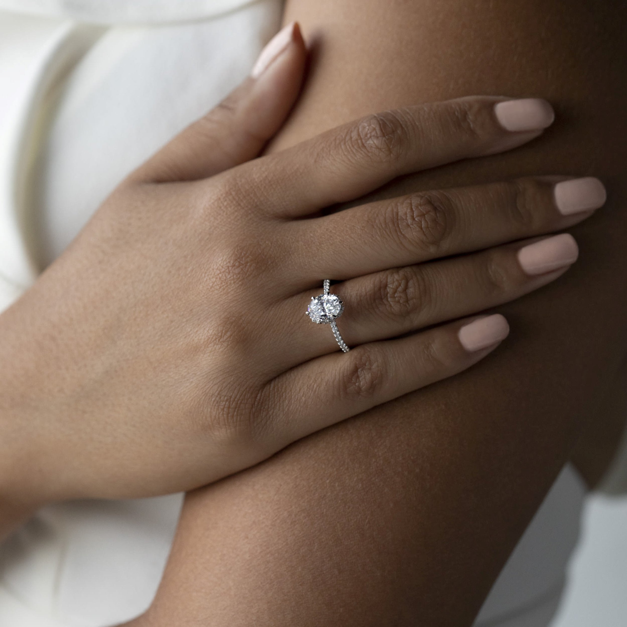 Oval Cut Halo Moissanite Engagement Ring