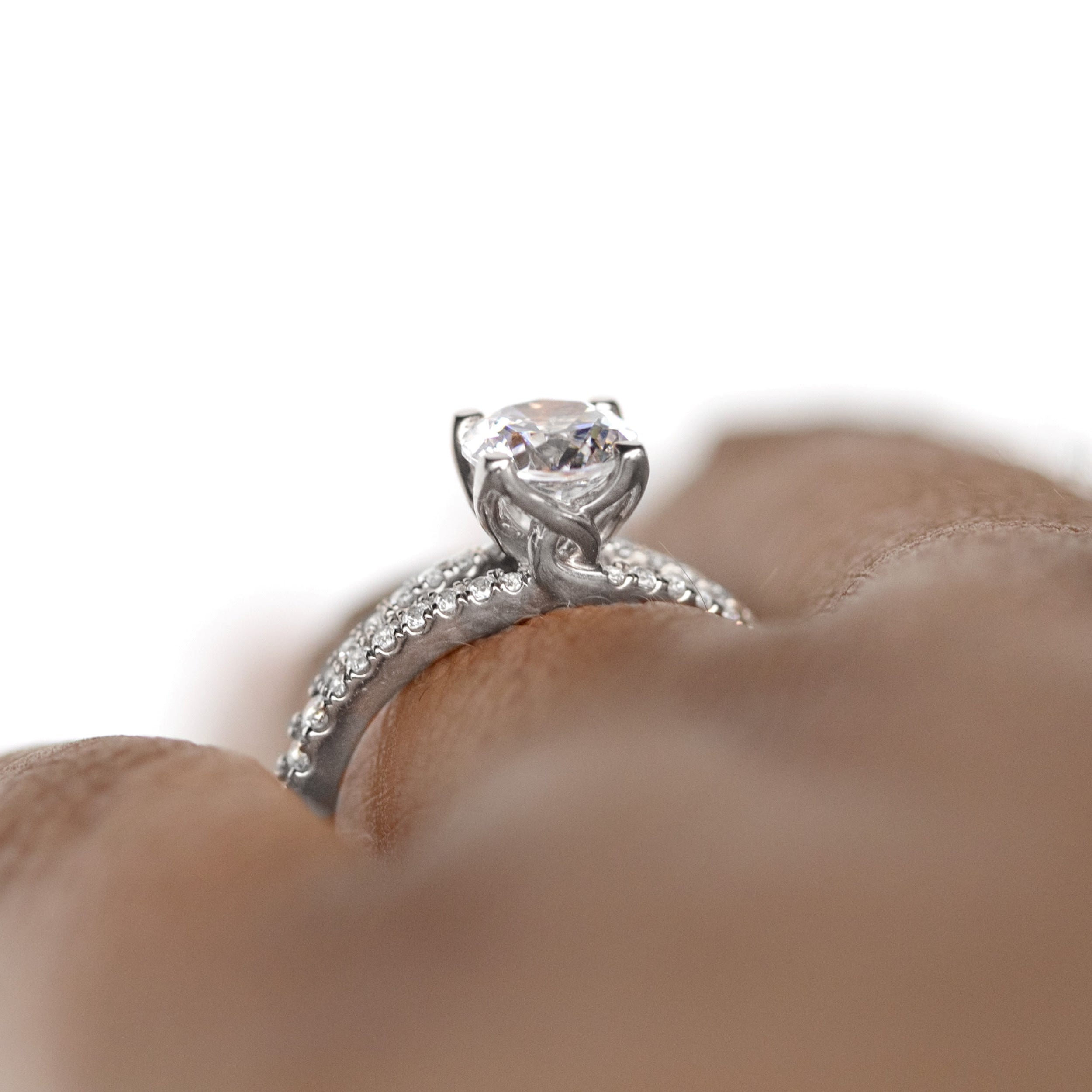 Round Cut Pave Set Moissanite Engagement Ring