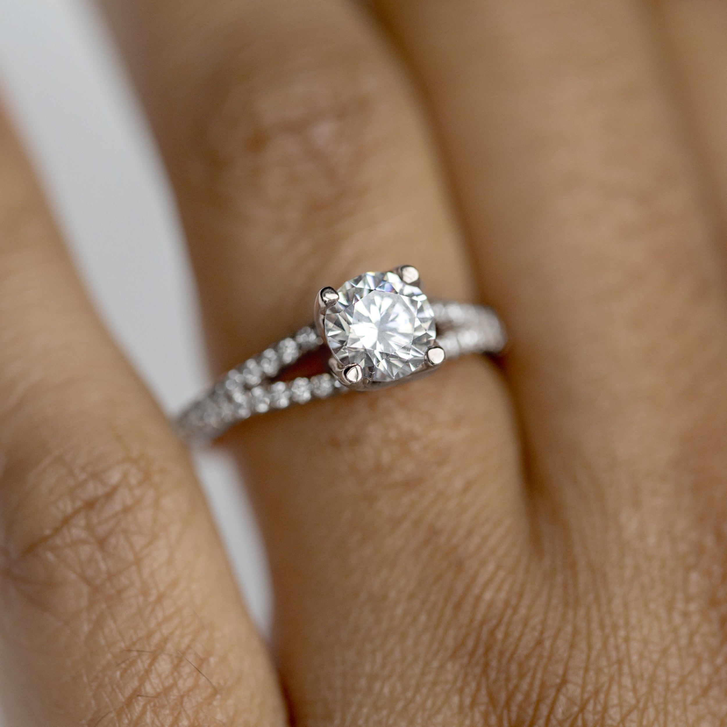 Round Cut Pave Set Moissanite Engagement Ring