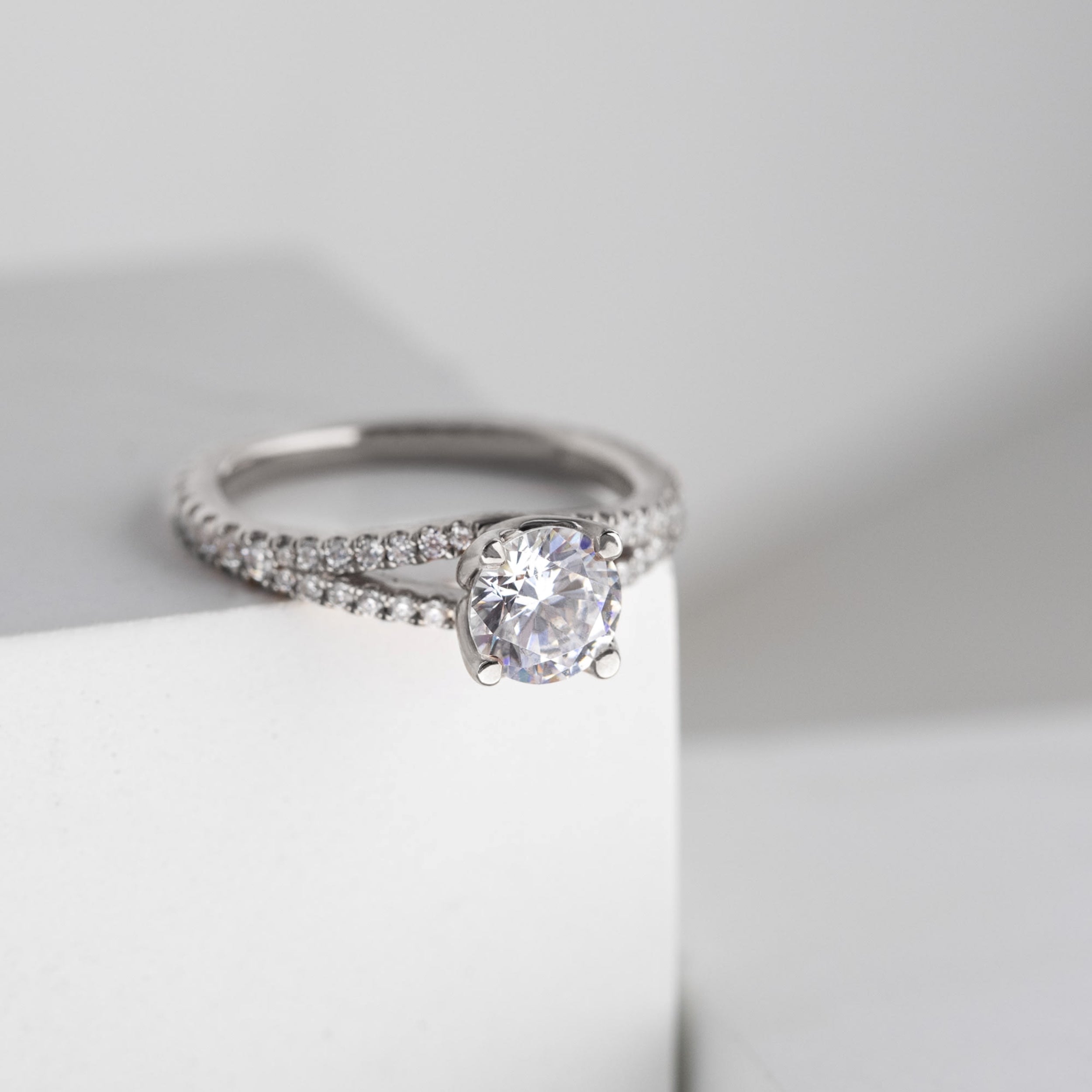 Round Cut Pave Set Moissanite Engagement Ring
