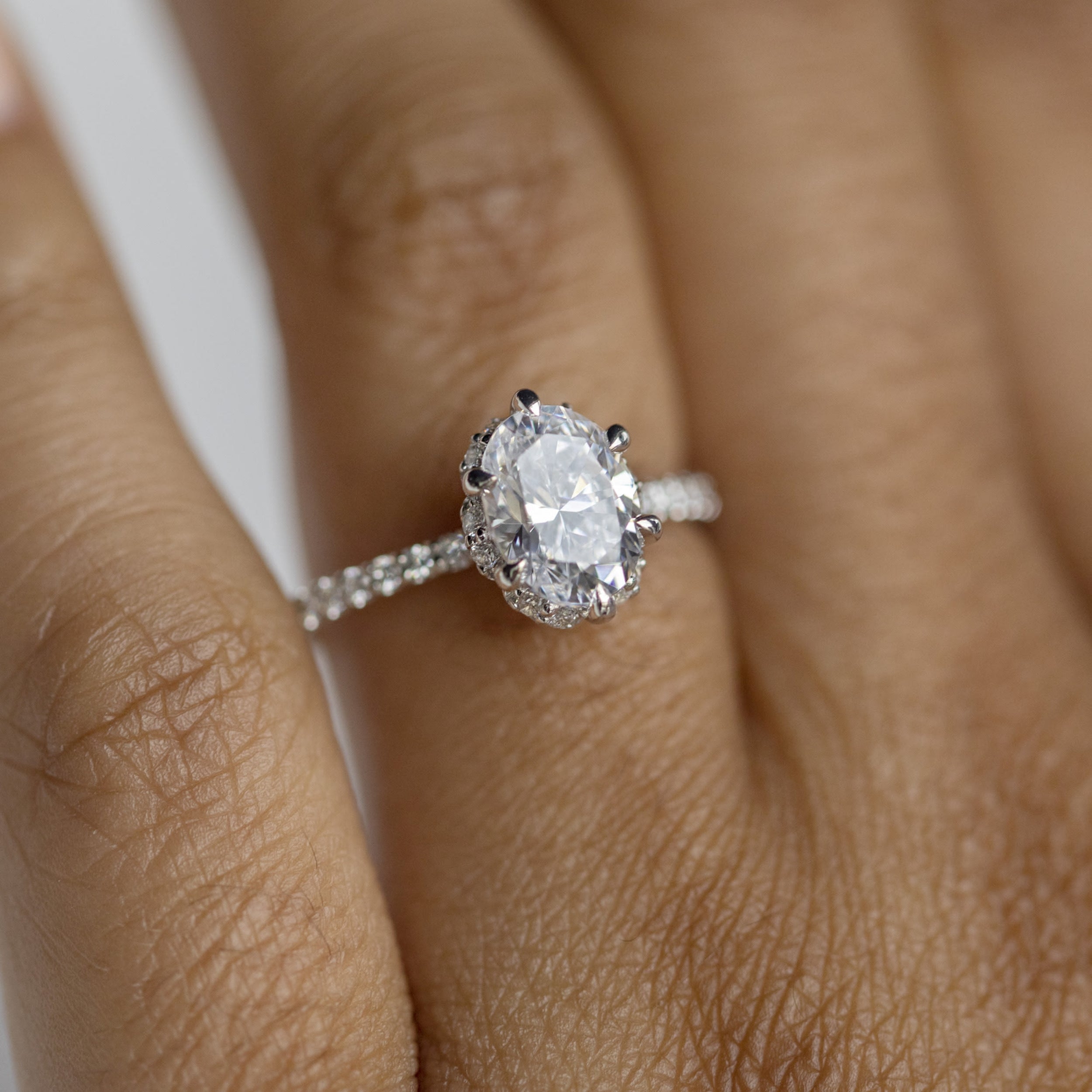 Oval Cut Halo Moissanite Engagement Ring