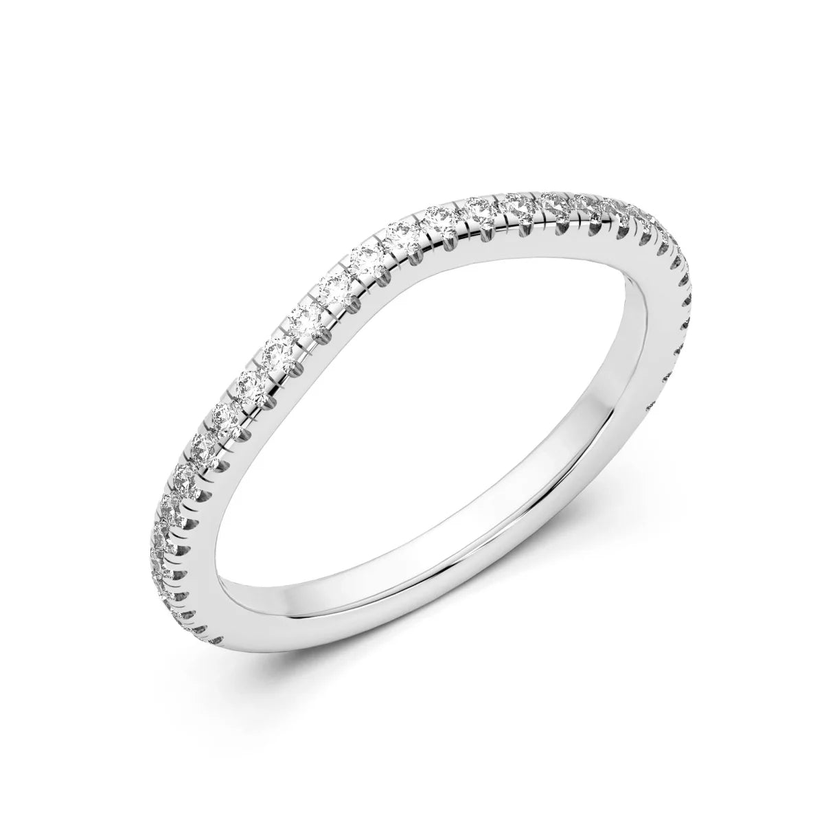 Round Cut Accent Stone Curved Wedding Band Ring