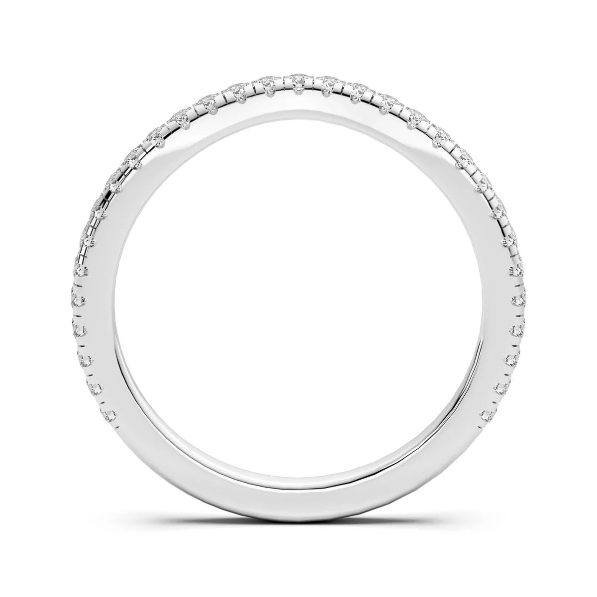 Round Cut Accent Stone Curved Wedding Band Ring