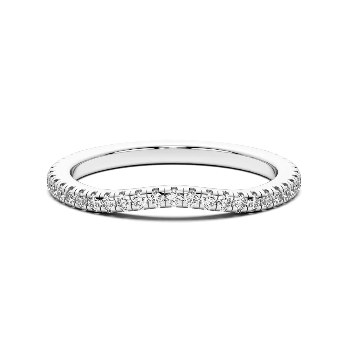 Round Cut Accent Stone Curved Wedding Band Ring