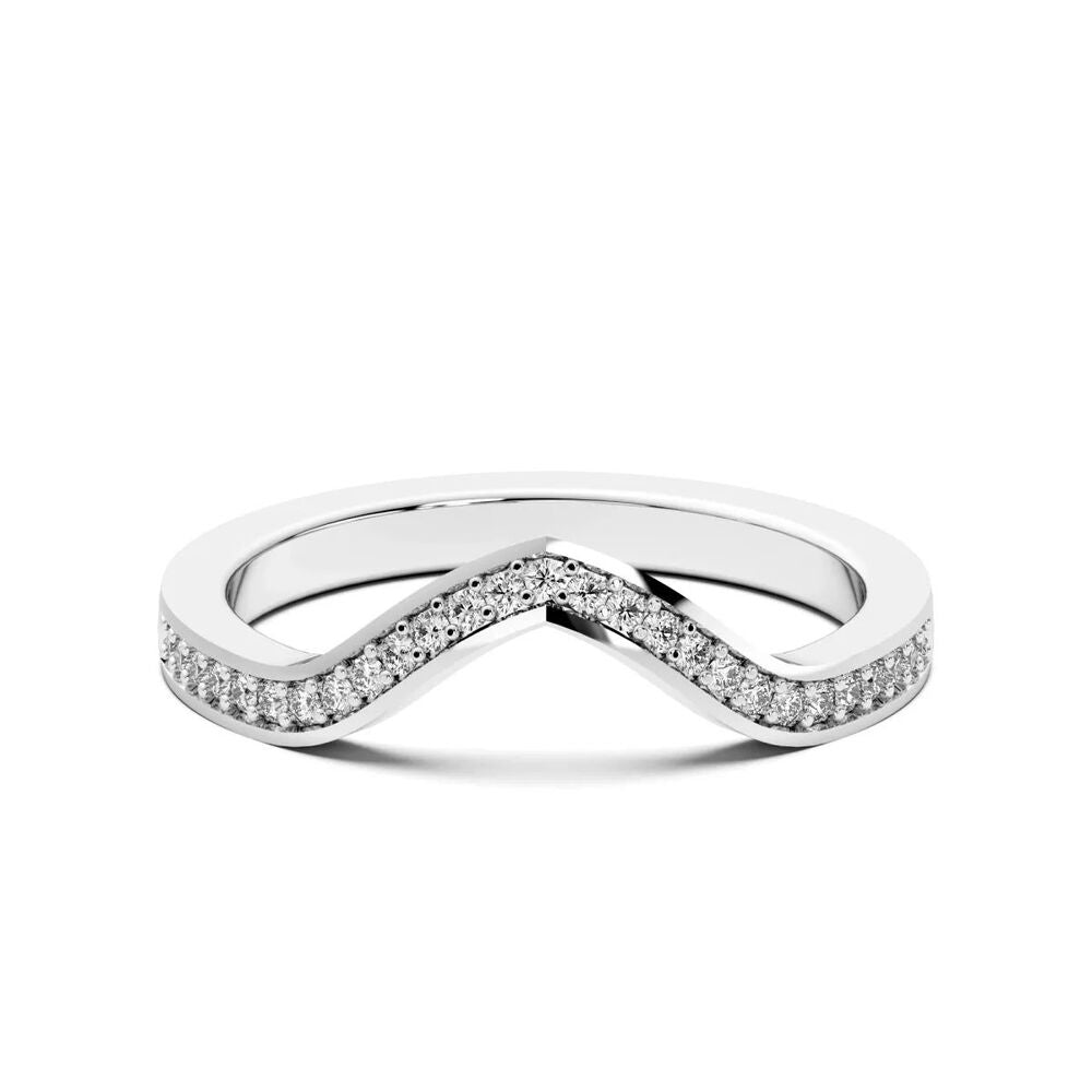 Moissanite Round Cut Chevron Style Wedding Band
