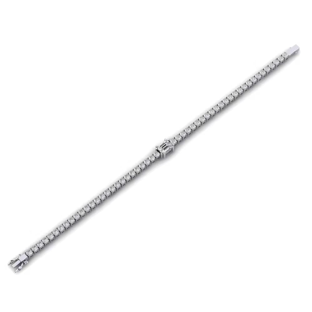 Emerald Cut & Round Cut Moissanite Classic Tennis Bracelet
