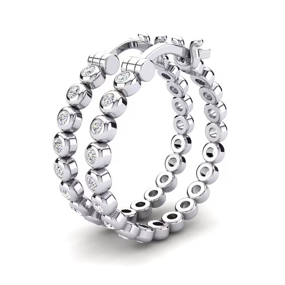 Moissanite Round Cut Bezel Set Classic Hoop Earrings