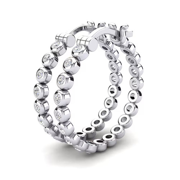 Moissanite Round Cut Bezel Set Classic Hoop Earrings