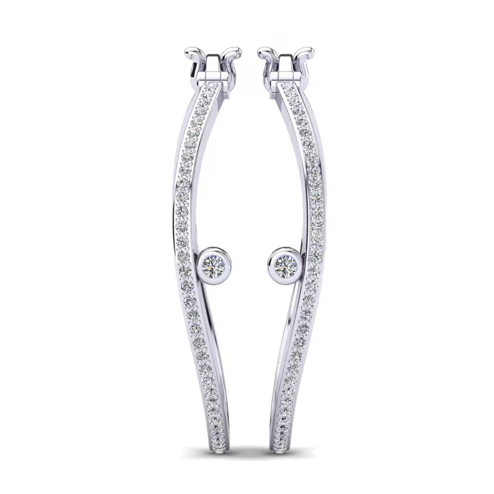 Colorless Round Cut Pave Set Moissanite Hoop Earrings