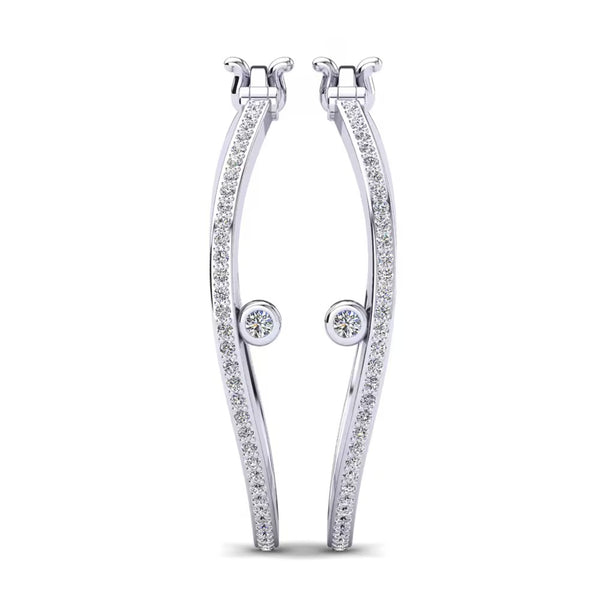 Colorless Round Cut Pave Set Moissanite Hoop Earrings