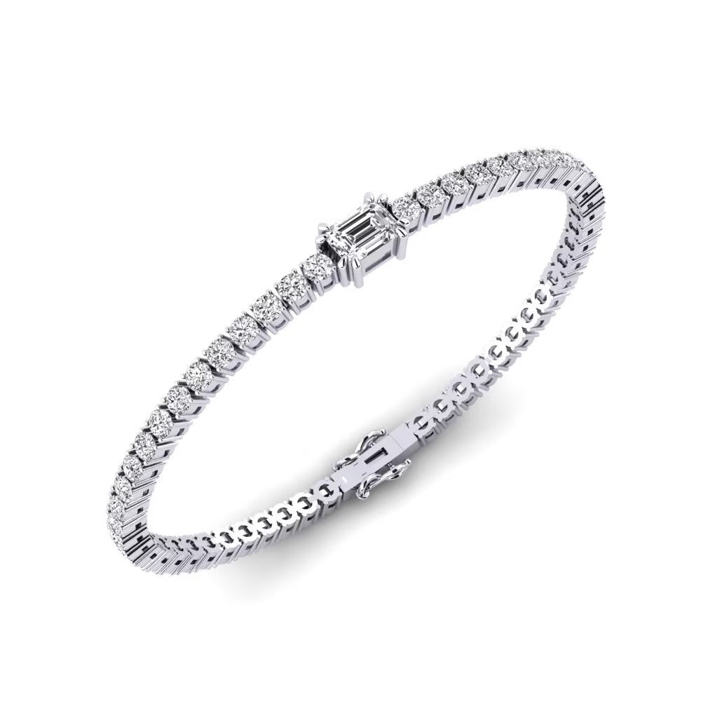 Emerald Cut & Round Cut Moissanite Classic Tennis Bracelet