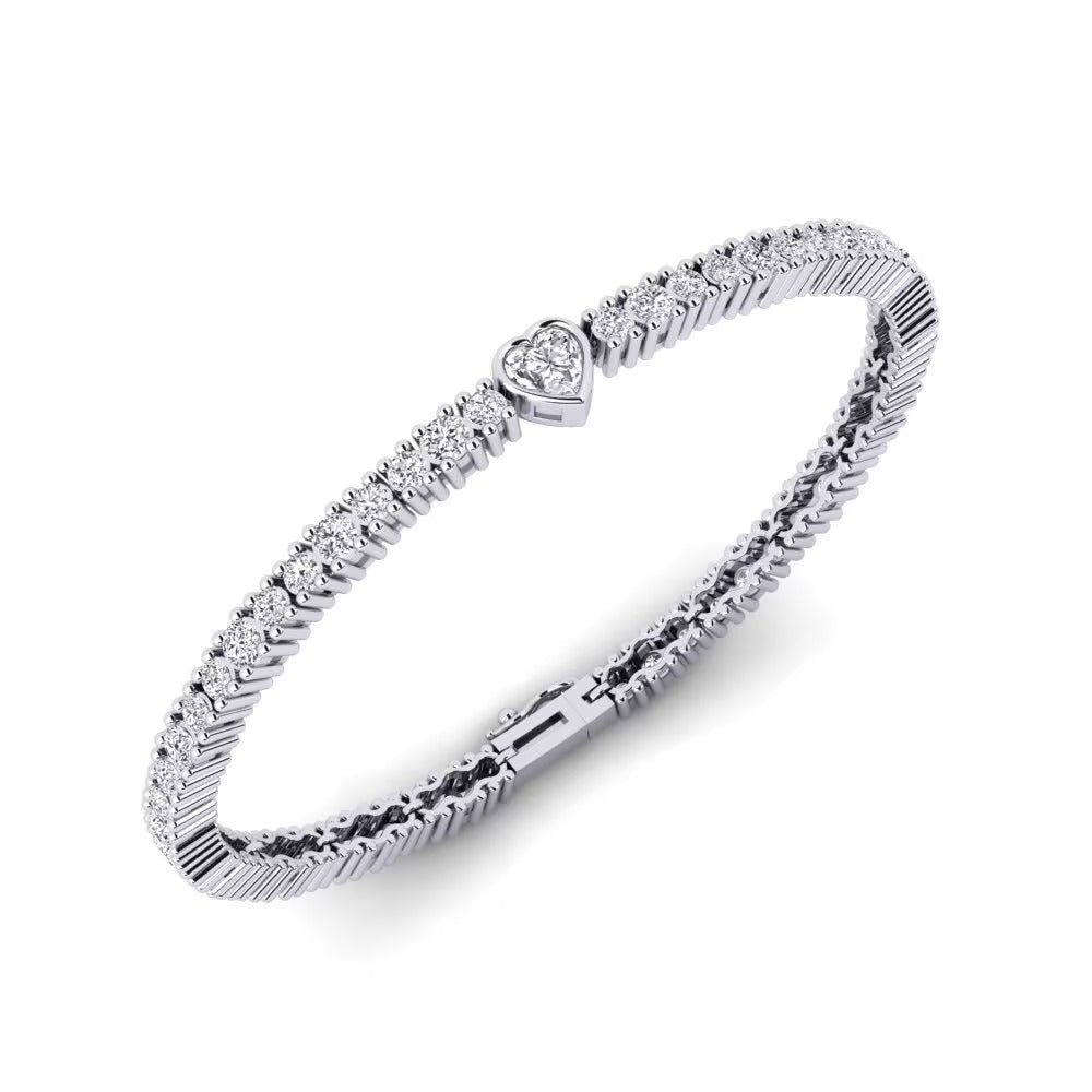 Heart & Round Cut Moissanite Classic Bracelet For Women's